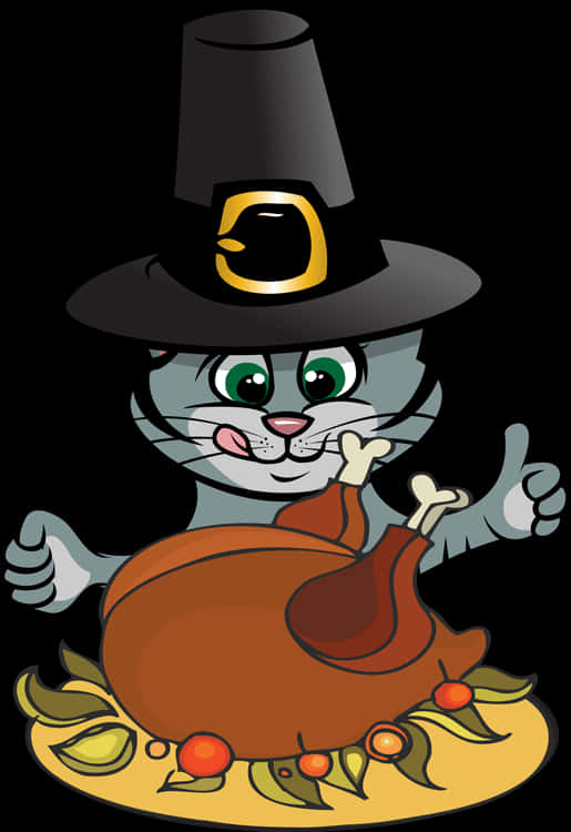 Thanksgiving-katt med kalkun og pilegrimshatt Bakgrunner