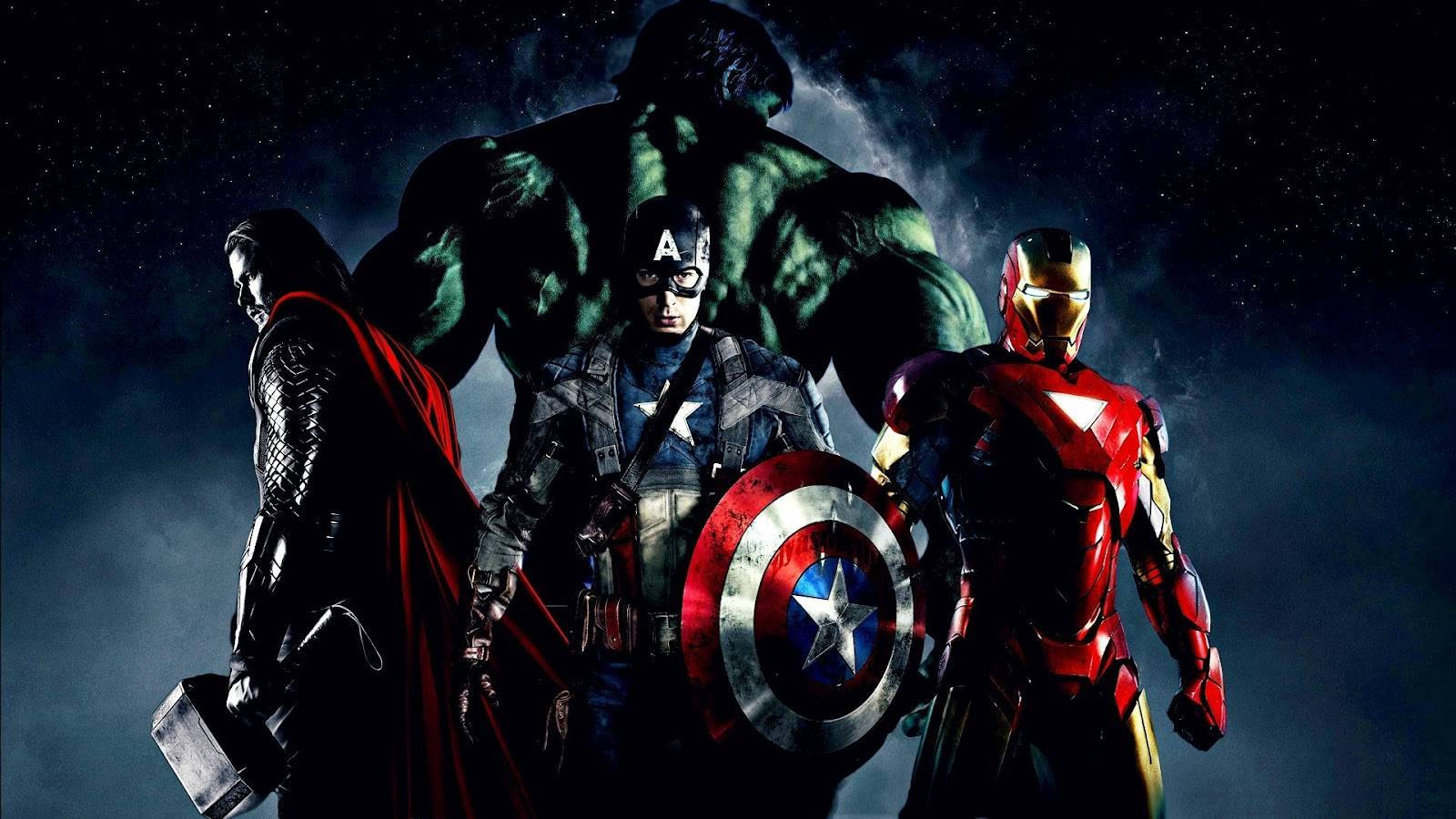 Marvel-superhelter Hulk, Thor, Captain America og Iron Man.