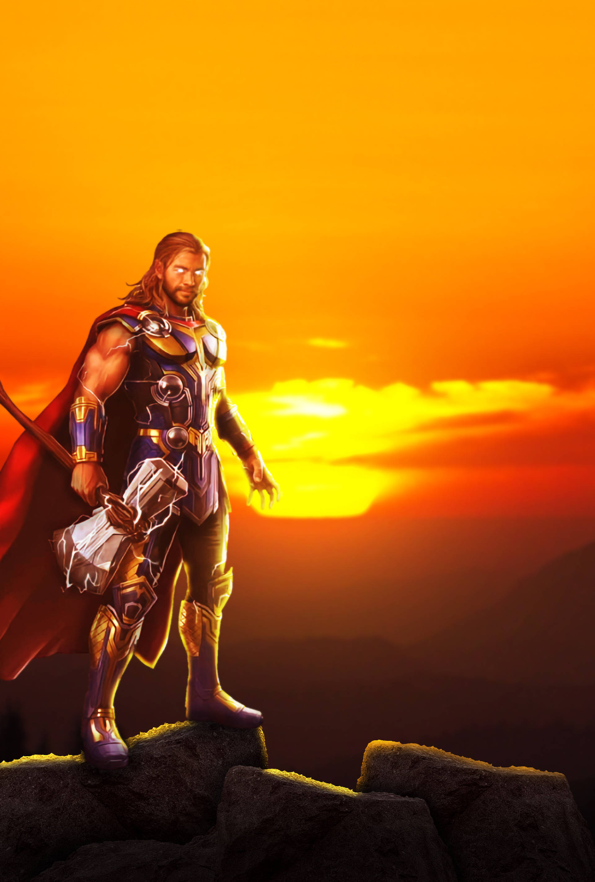 Thor Love And Thunder solnedgangskunst Bakgrunner