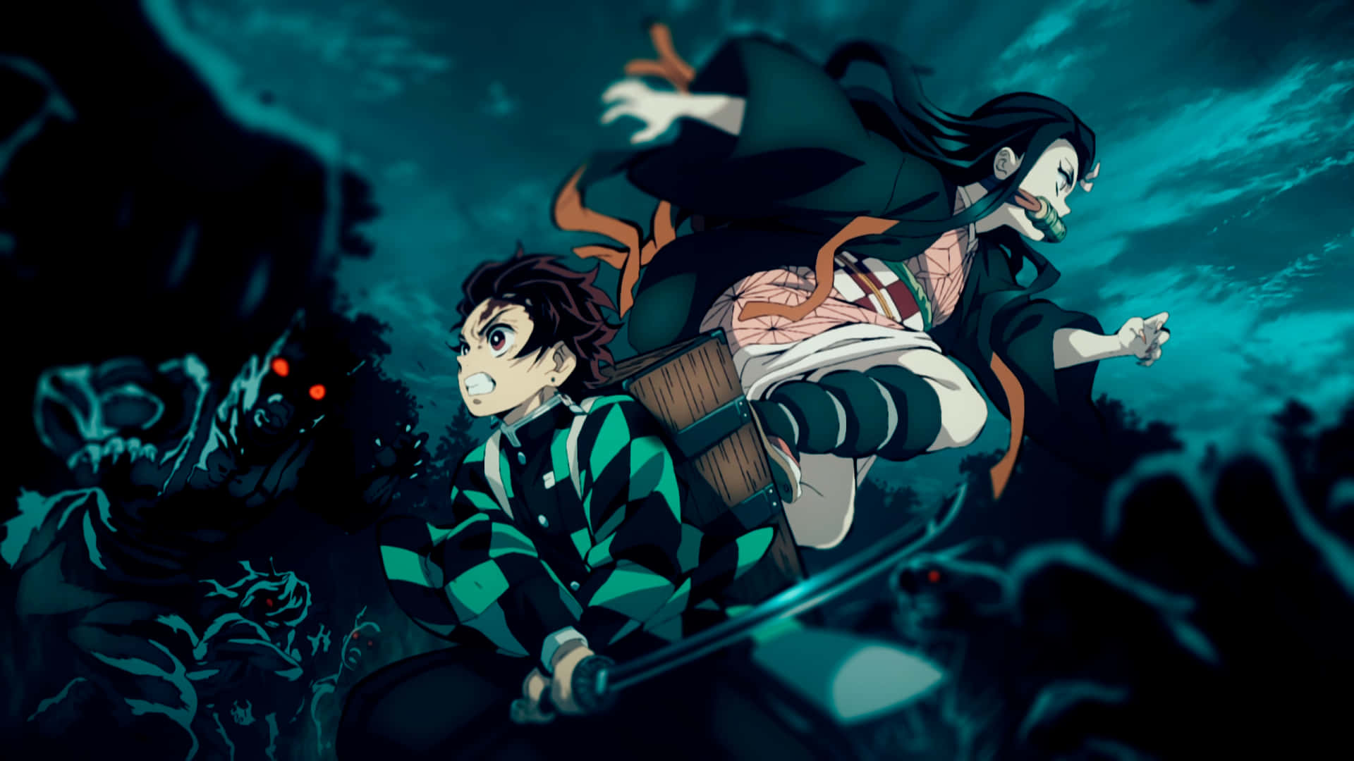 To animefigurer flyr i mørket Bakgrunner