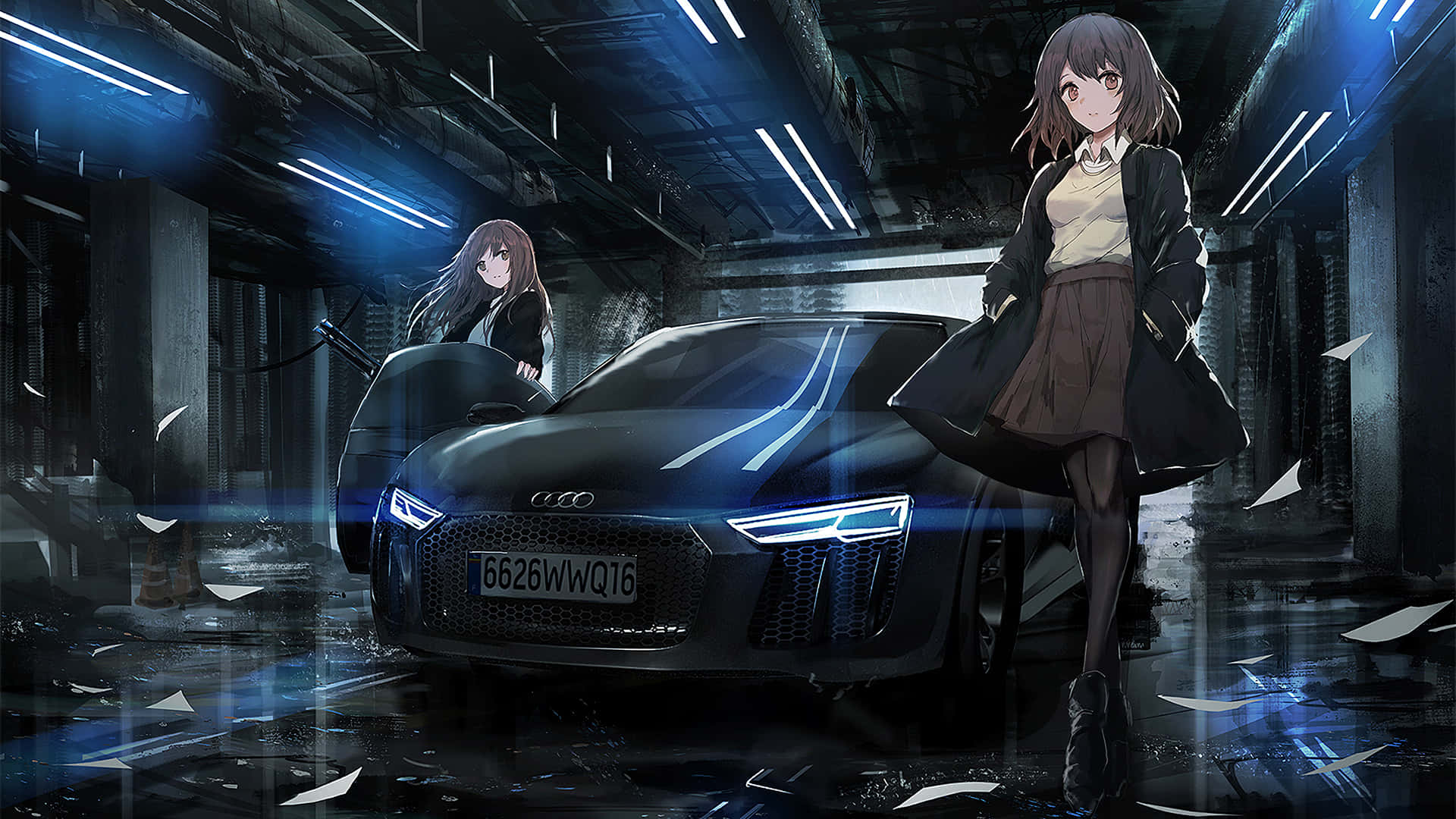to animejenter som står ved siden av en bil Bakgrunner