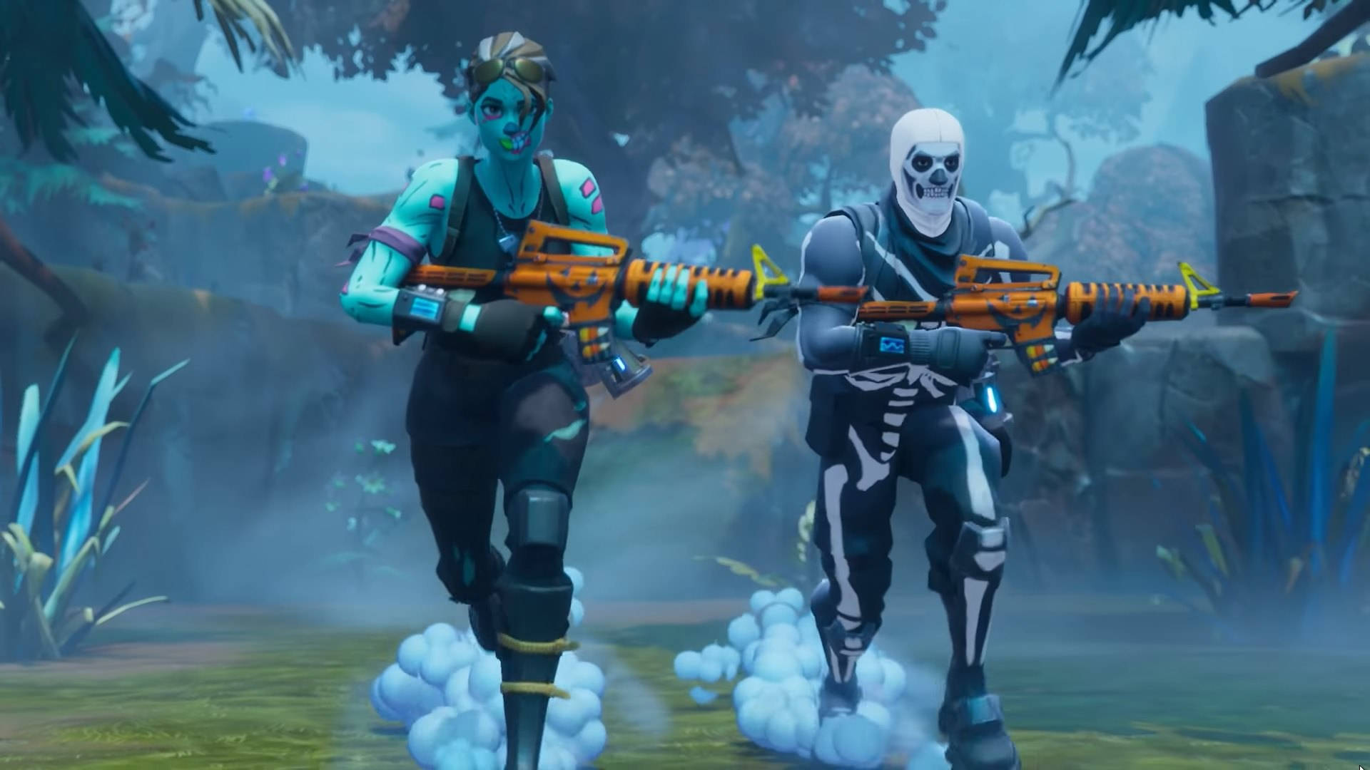 To figurer med vinterskins i Fortnite HD-bakgrunn.