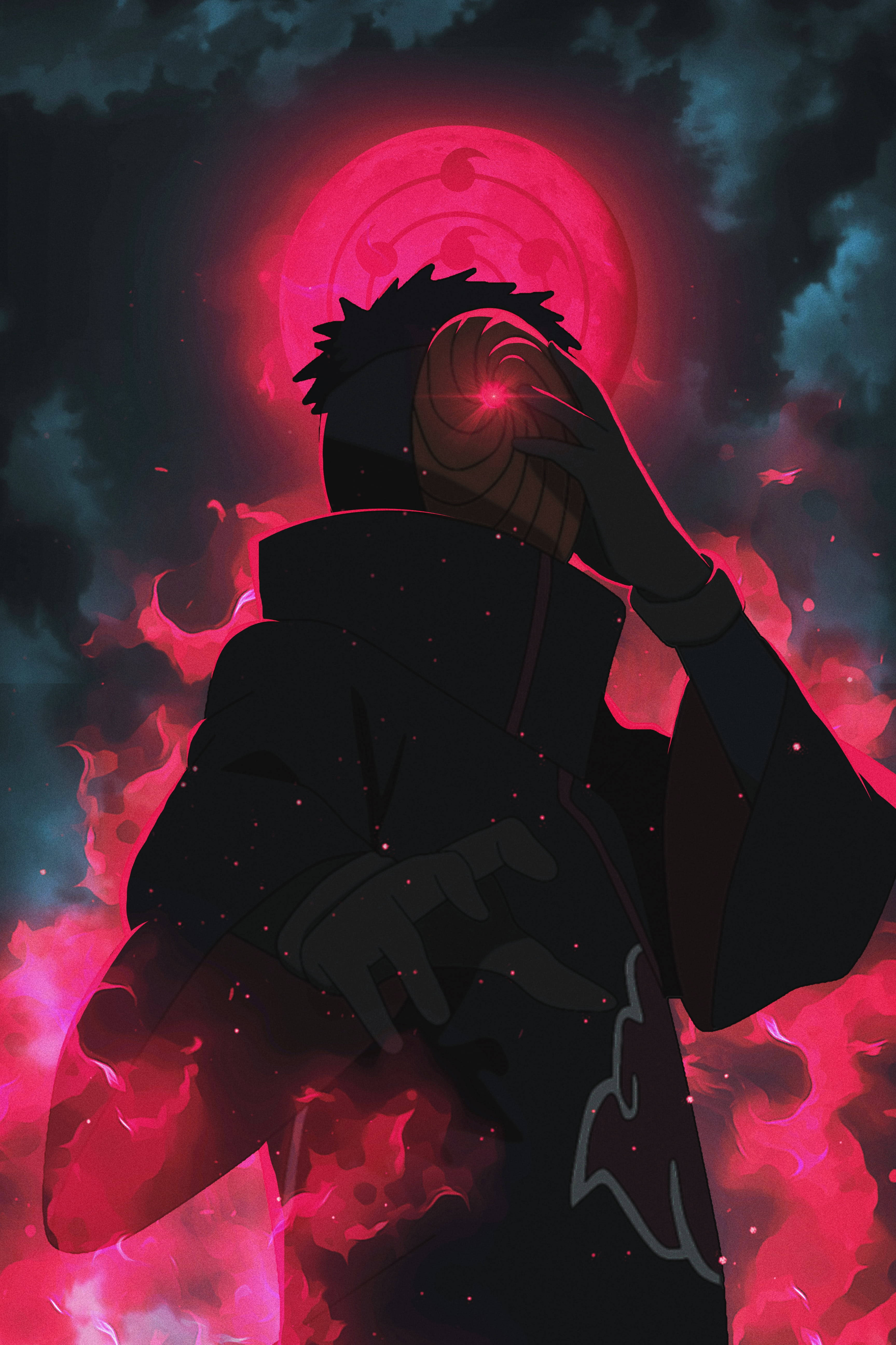 Tobi Naruto Rød Aestetisk Chakra Og Måne Bakgrunner