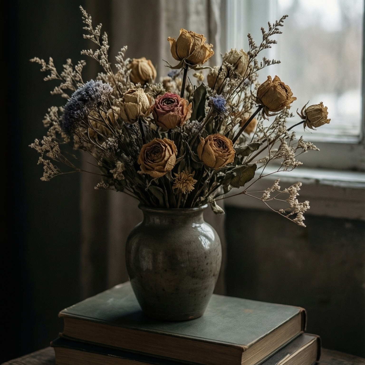 Tørkede blomster på bøker Bakgrunner