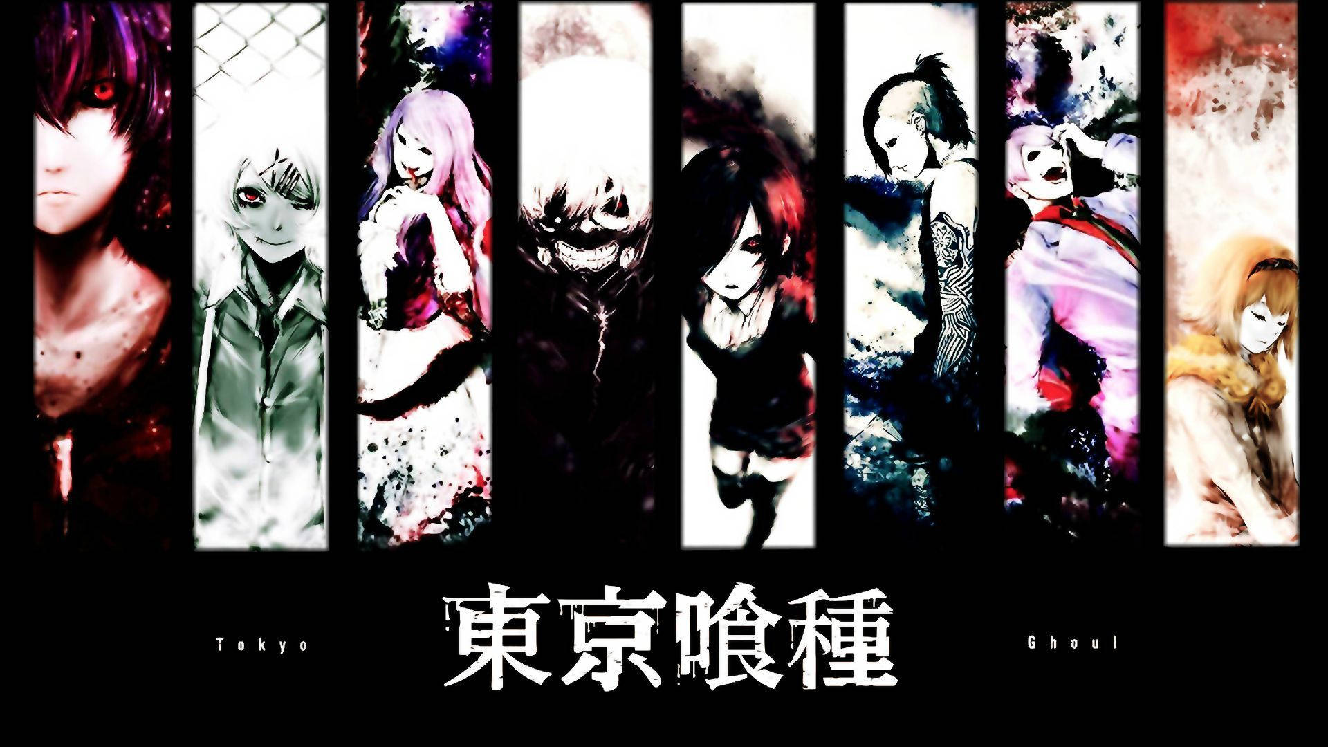 Tokyo Ghoul-karakterer med japansk tekst Bakgrunner