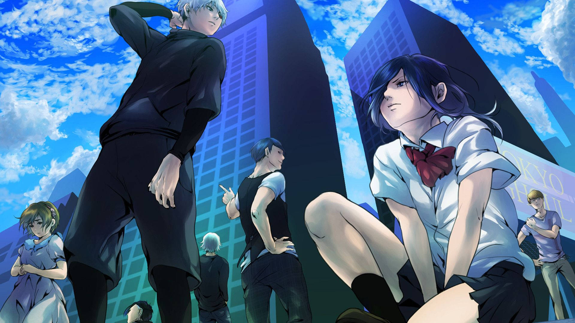 Tokyo Ghoul-karakteren Rize i skoleuniform Bakgrunner