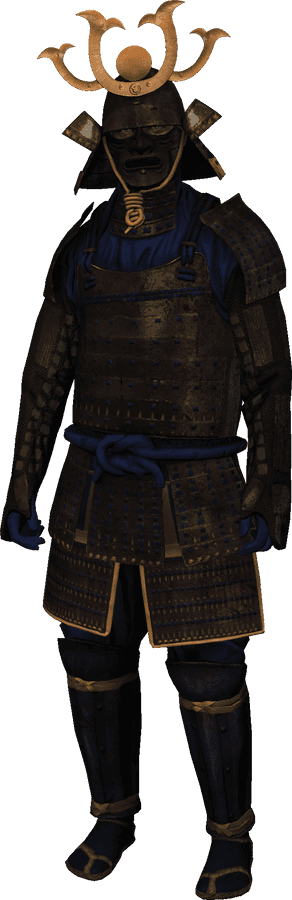 Tradisjonell samurai-rustning med kabuto-hjelm Bakgrunner