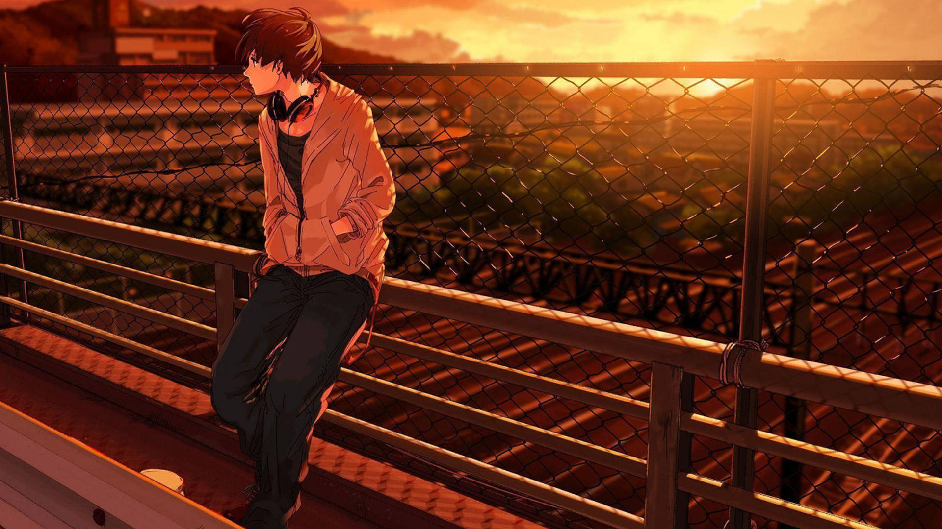 Trist anime 4K gutt med hodetelefoner Bakgrunner