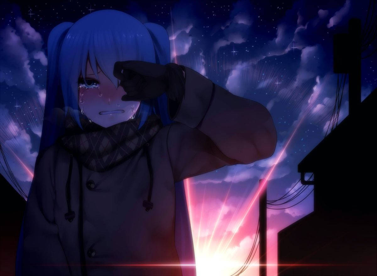 Trist animejente ved solnedgang estetisk Bakgrunner
