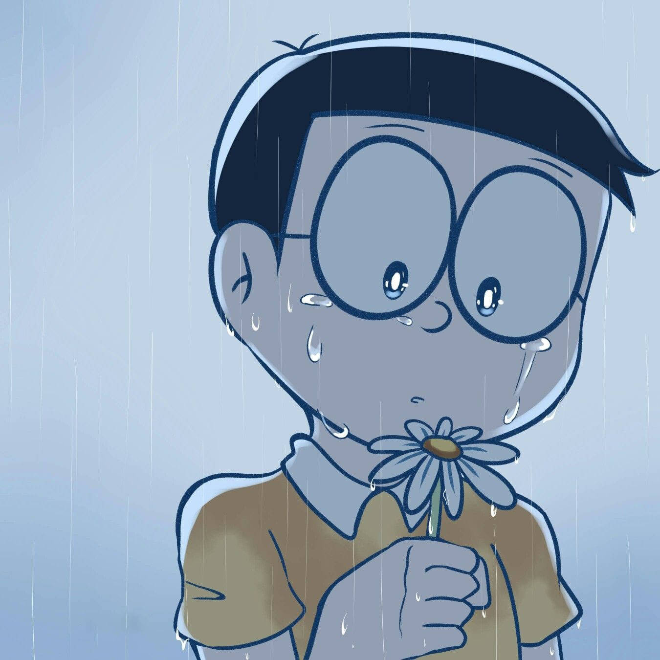Trist Nobita som holder en blomst Doraemon Bakgrunner