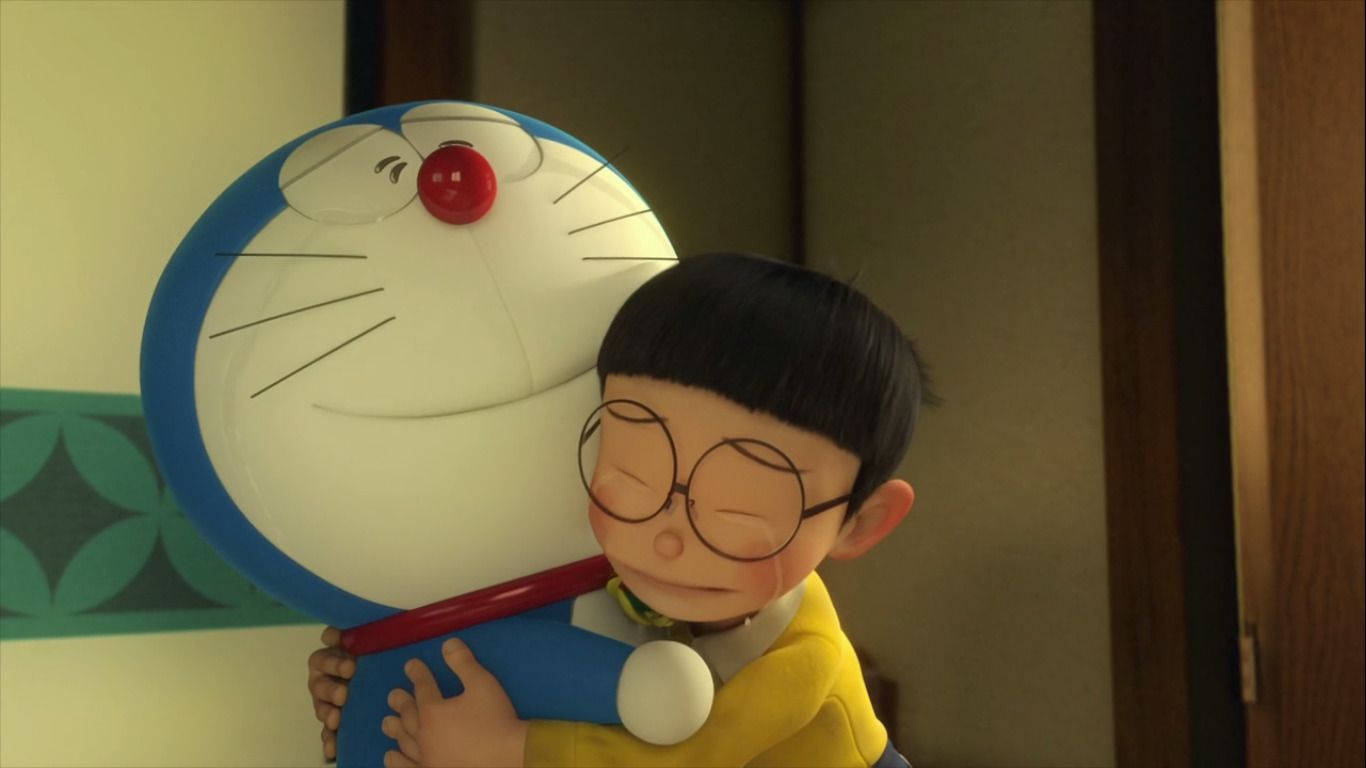 Trist Nobita som klemmer Doraemon Bakgrunner