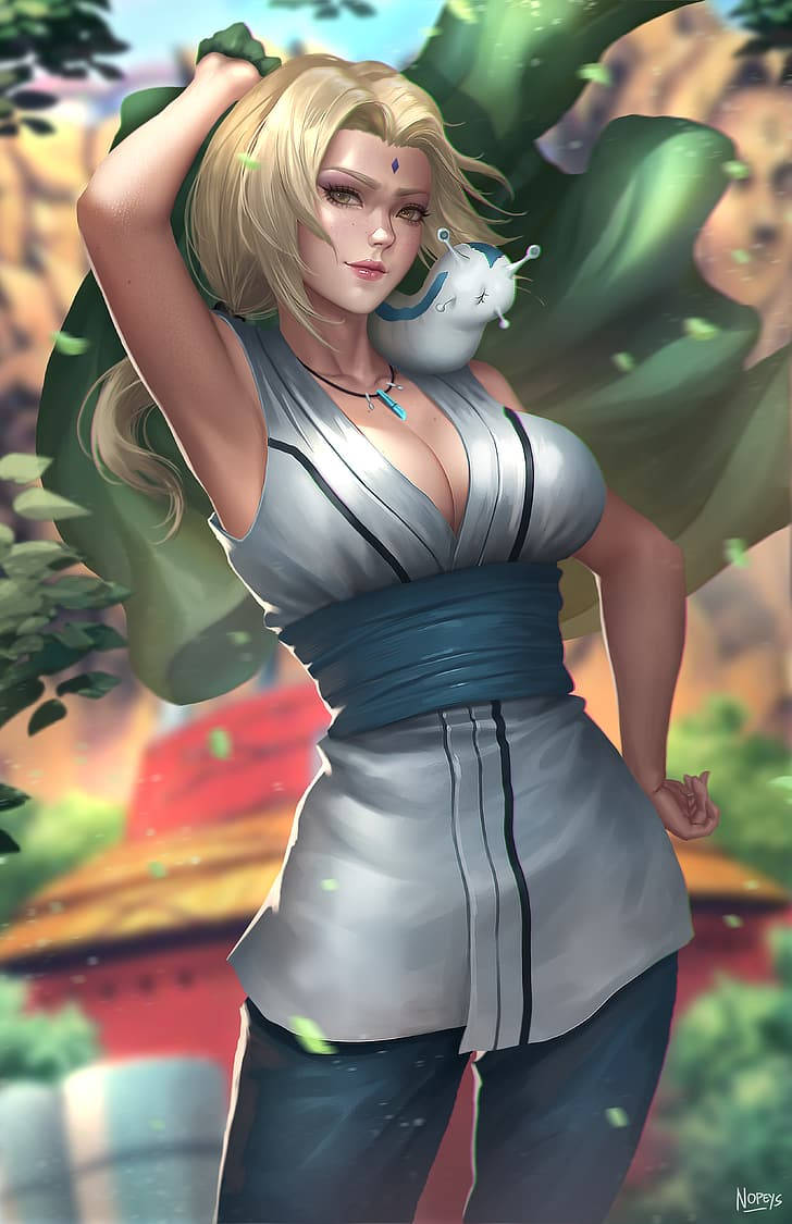 Tsunade poserer utendørs med Katsuyu — Naruto telefon GIF Bakgrunner
