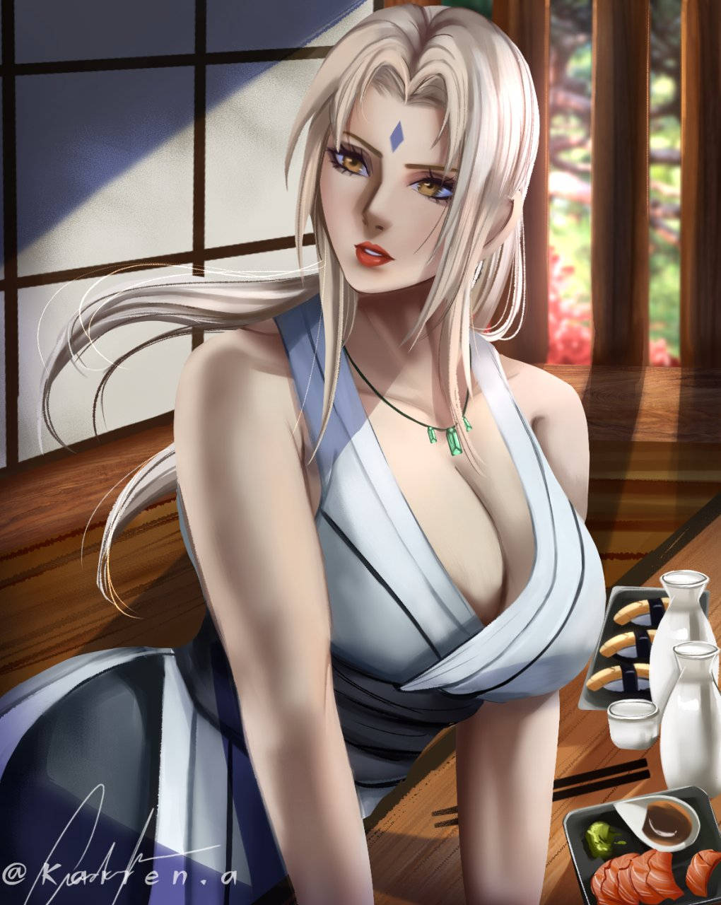 Tsunade spiser sushi Bakgrunner