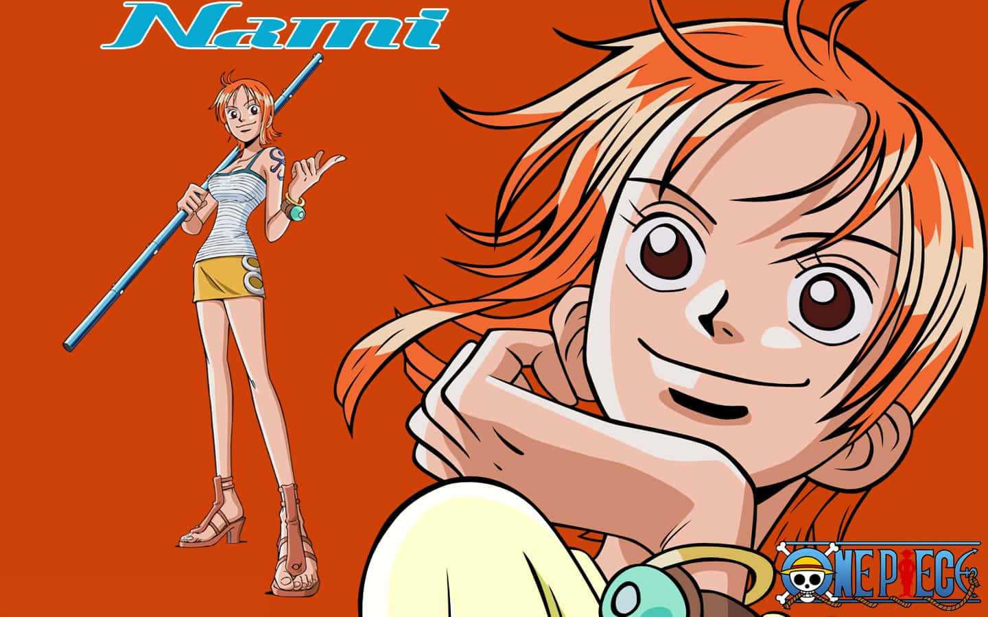 Ung Nami One Piece mot mørk oransje bakgrunn Bakgrunner