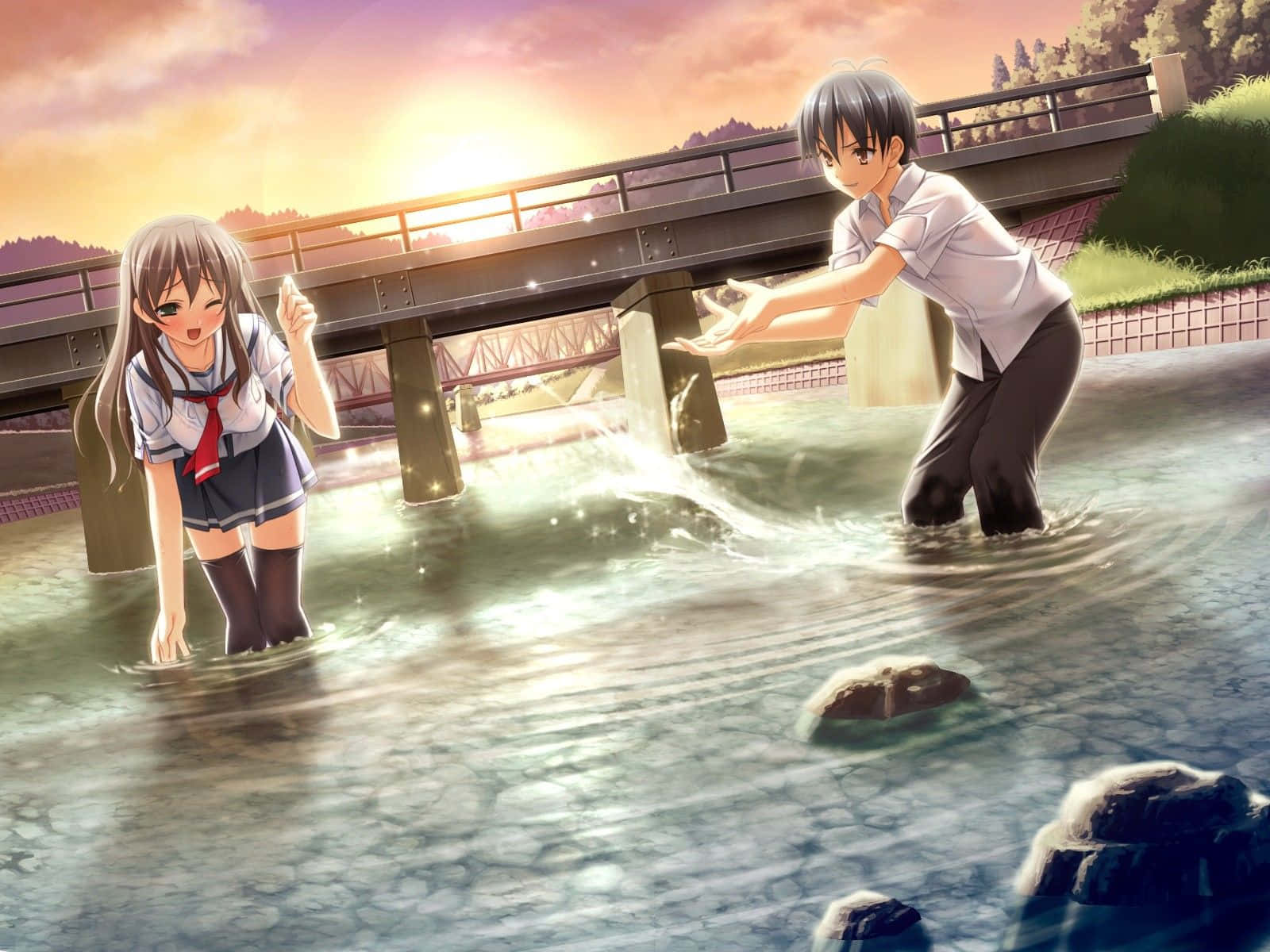 Unge anime-par som holder hverandre Bakgrunner