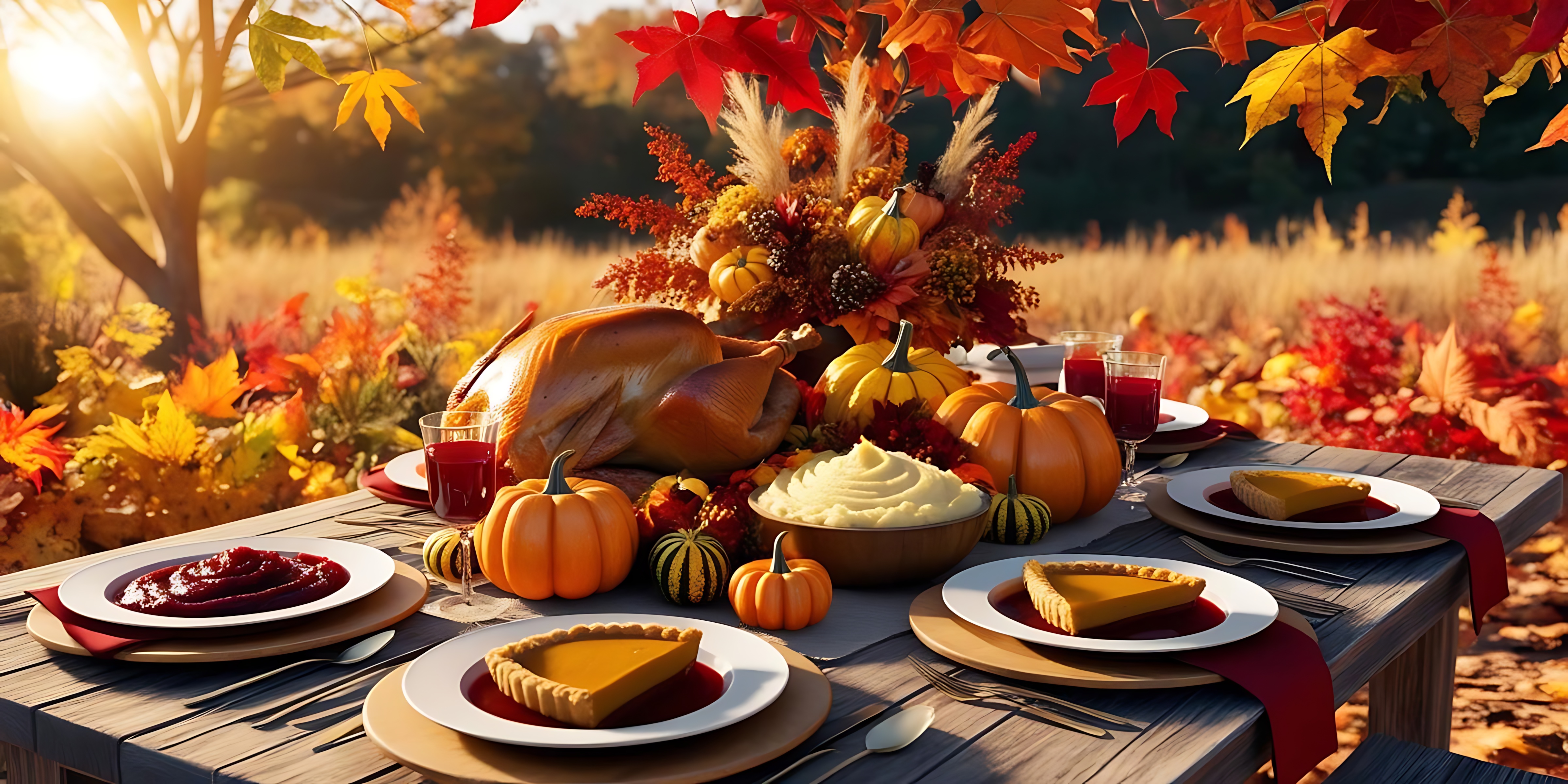 Utendørs Thanksgiving-middagsbord Bakgrunner