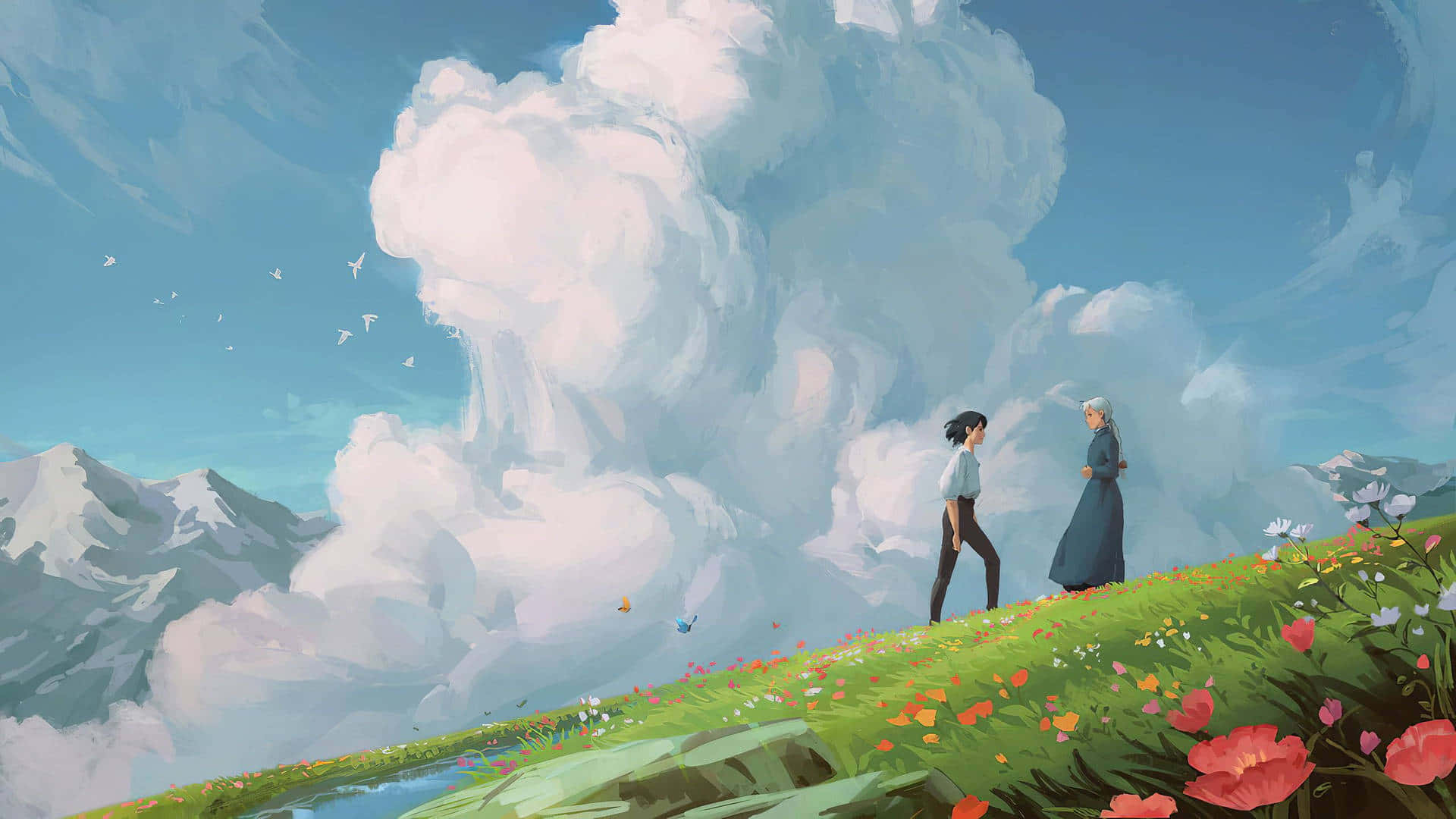 Utforsk den fortryllende verdenen til Aesthetic Ghibli Bakgrunner