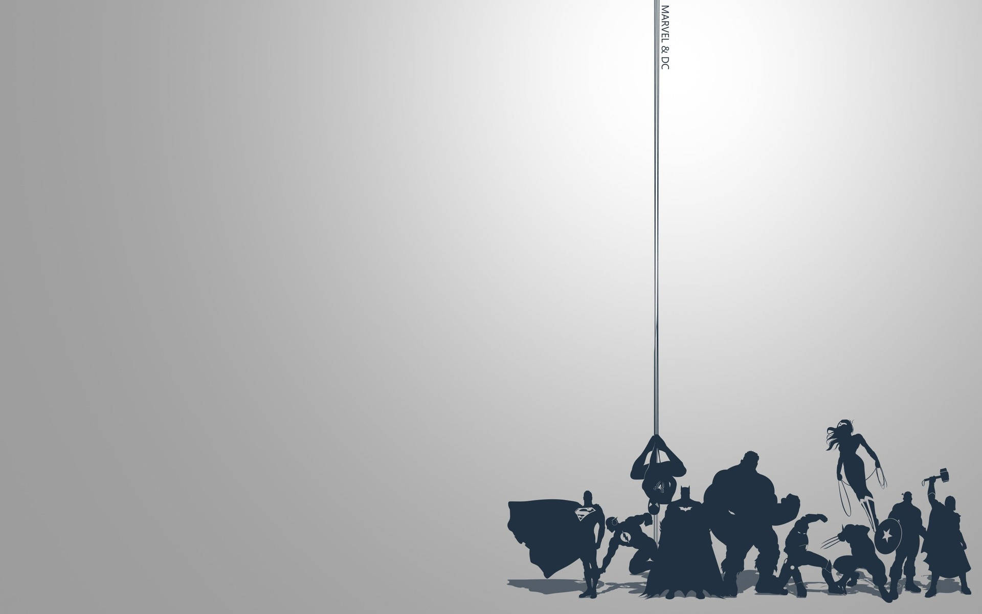 Marvel-superhelter i skygge på minimalistisk bakgrunn.