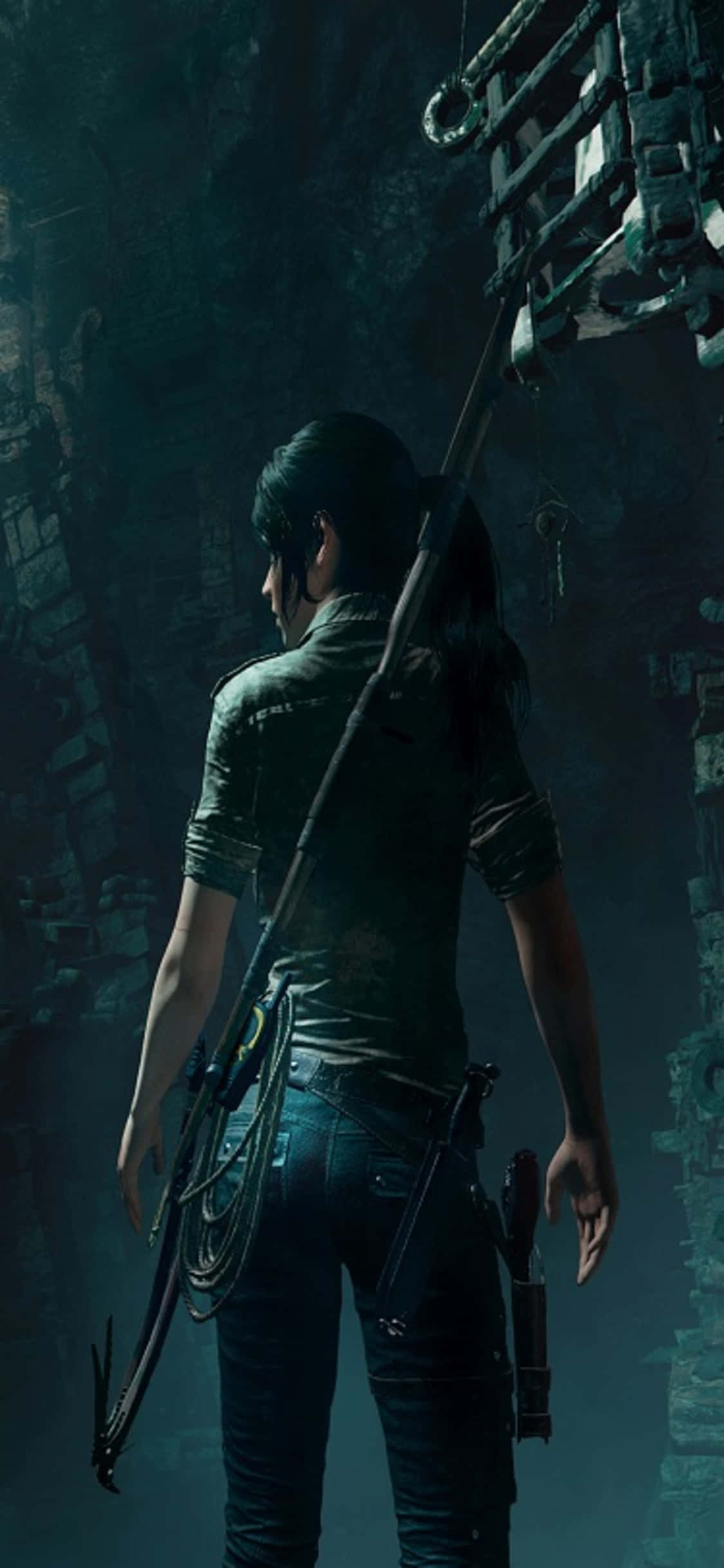 Utforsk dypet av Shadow of the Tomb Raider på iPhone X Bakgrunner