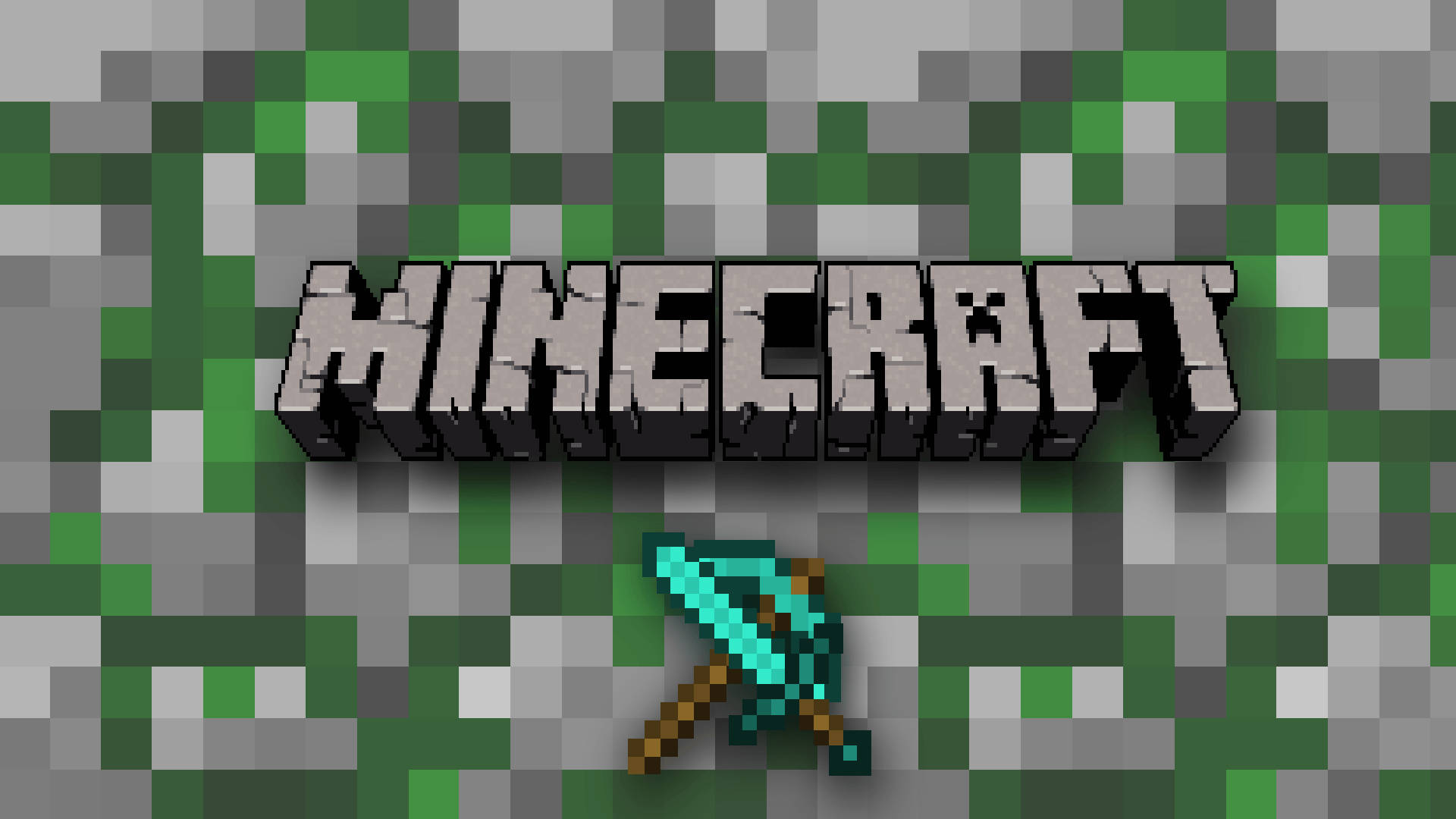 Minecraft tekst logo og sverd hakke bakgrunn