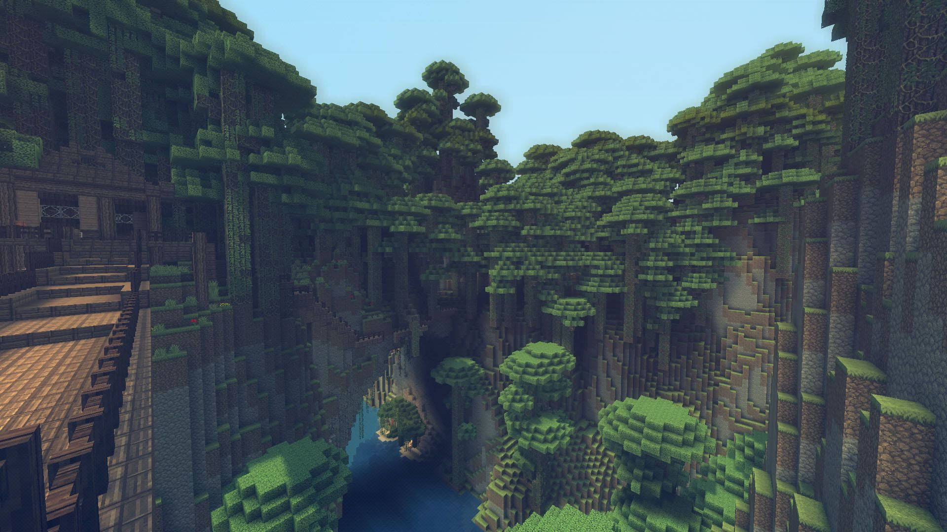 Minecraft skog bro utsikt naturskjønn bakgrunn