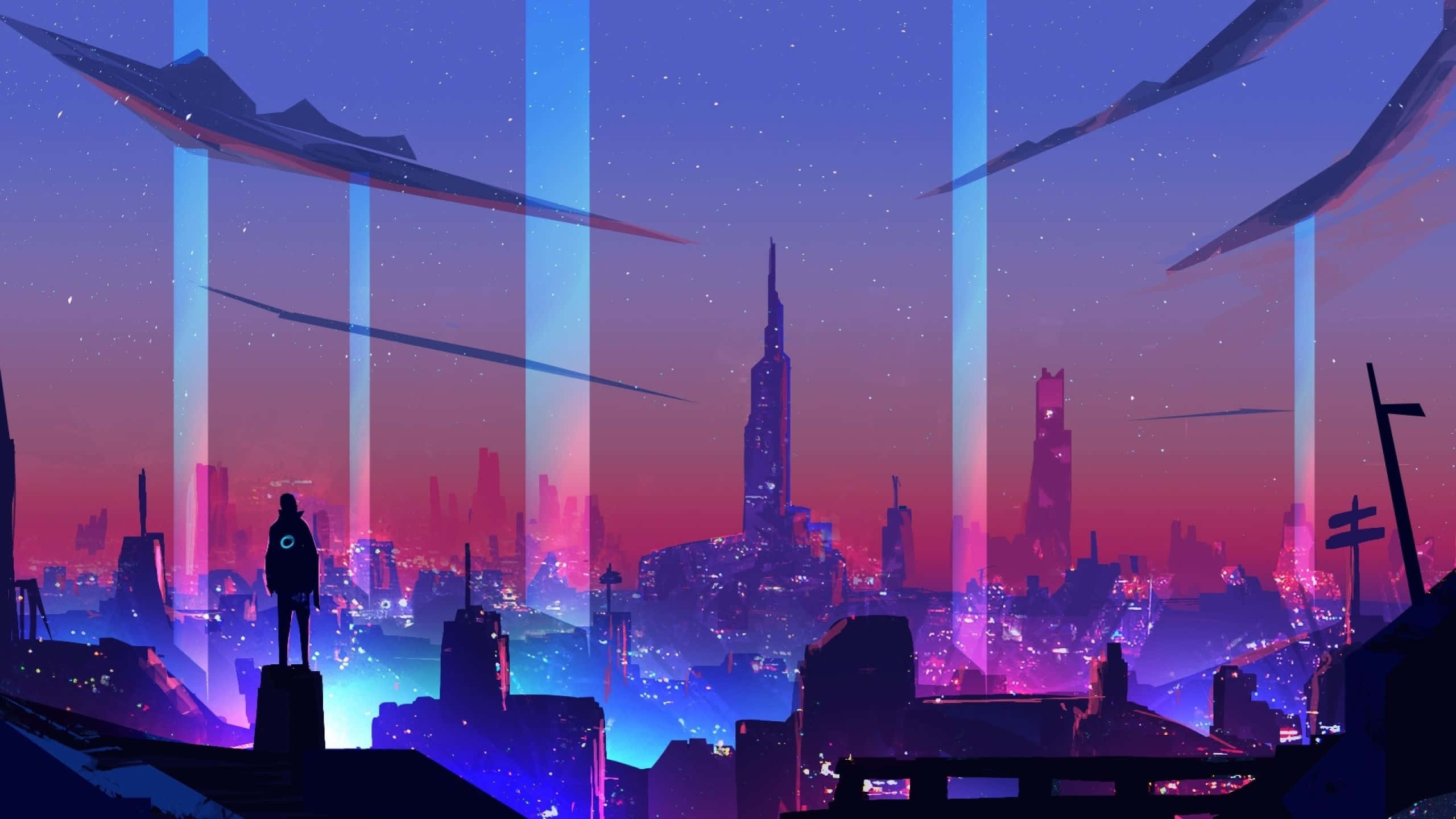 Utforsk nattelivet i den pulserende Neon City. Bakgrunner