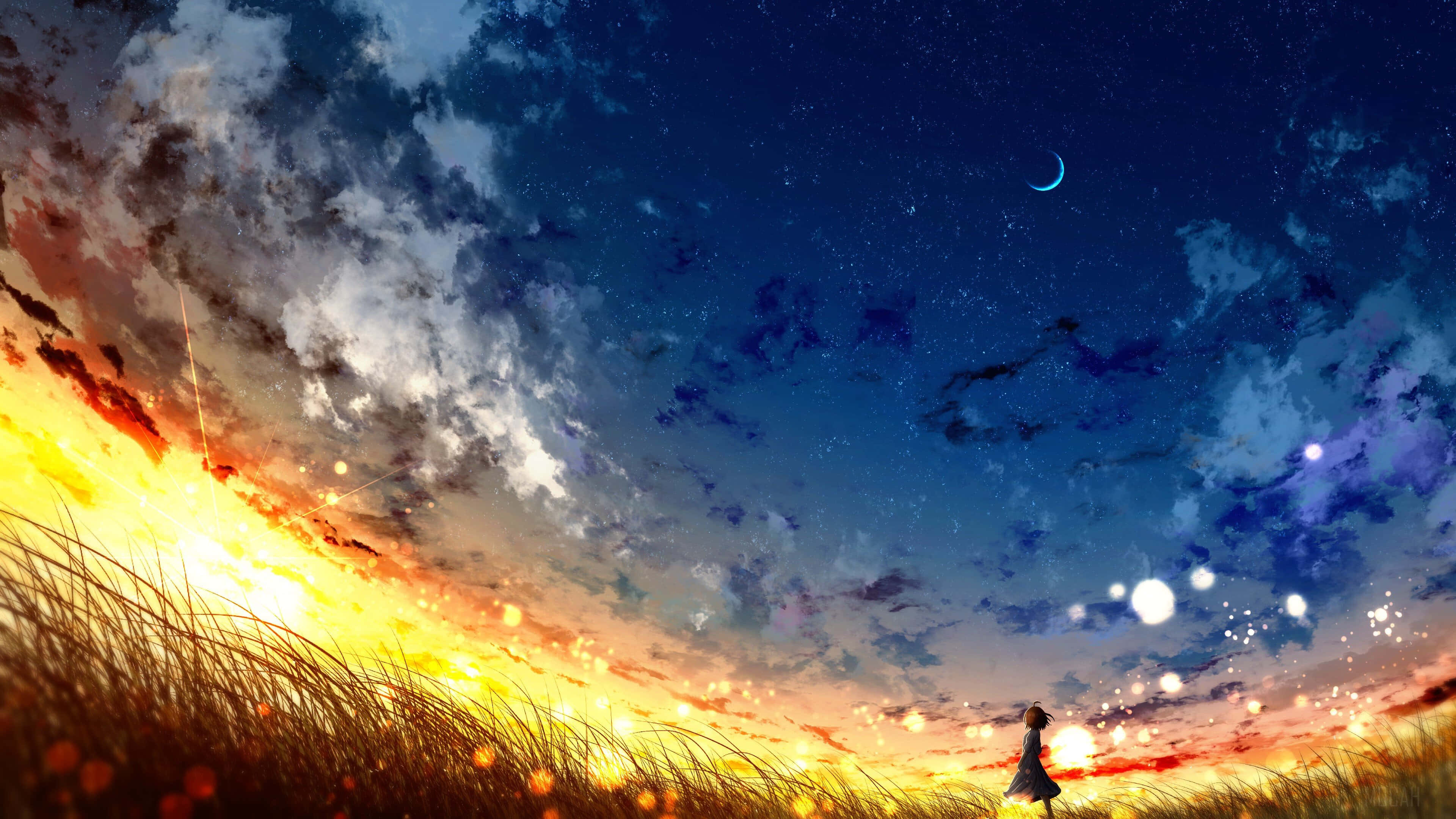 Utforsk skumringshimmelen til Anime Landscape Bakgrunner