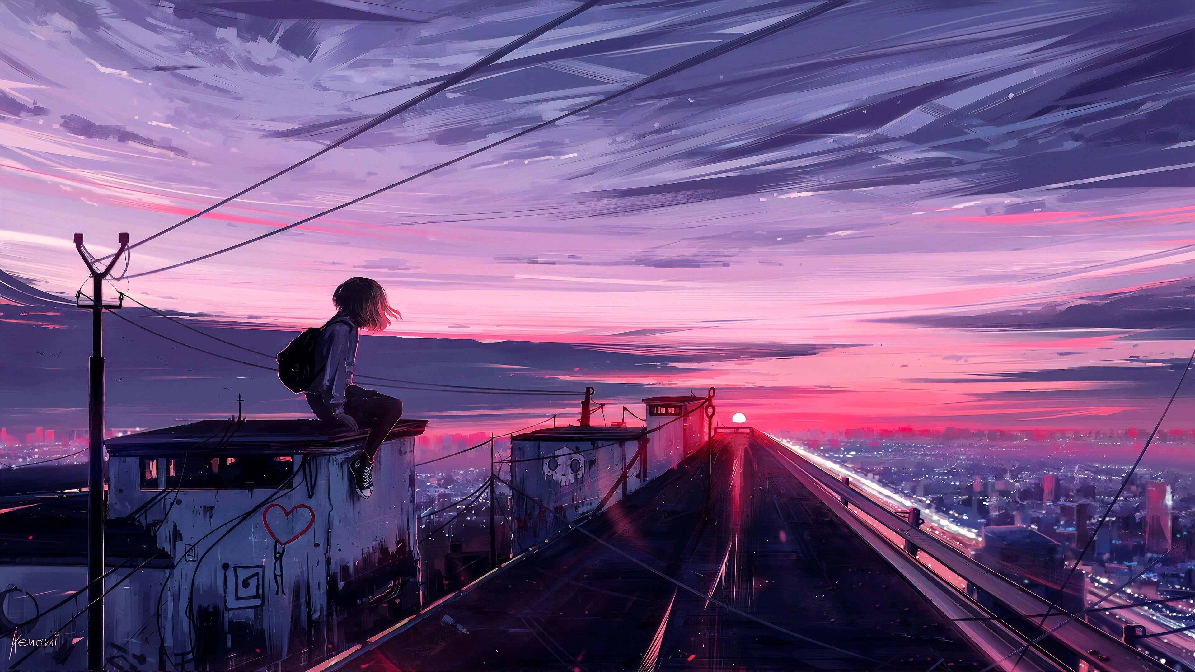Vakker natt i den travle Anime City Bakgrunner