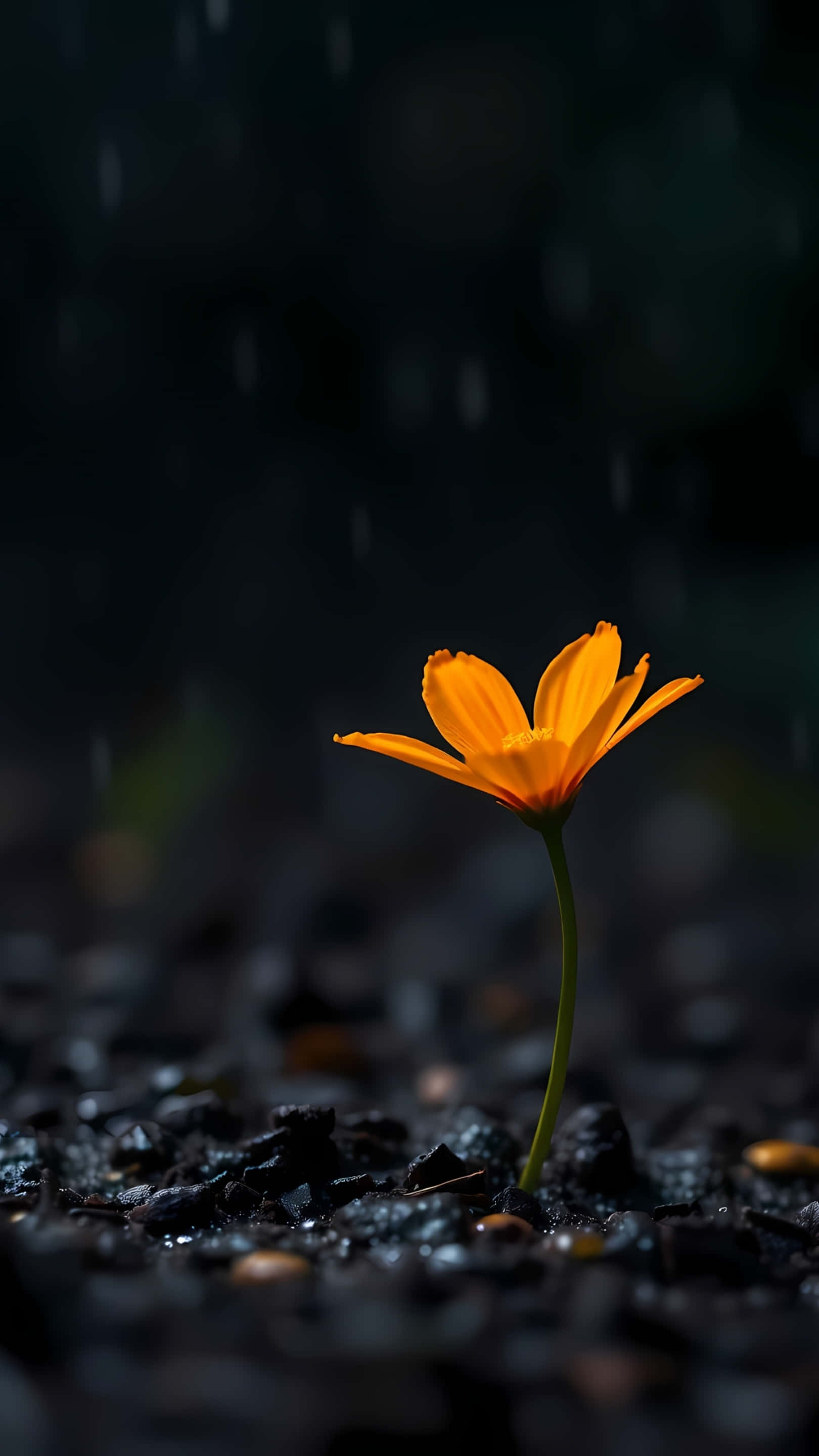 Vakker oransje blomst som blomstrer i regnet Bakgrunner