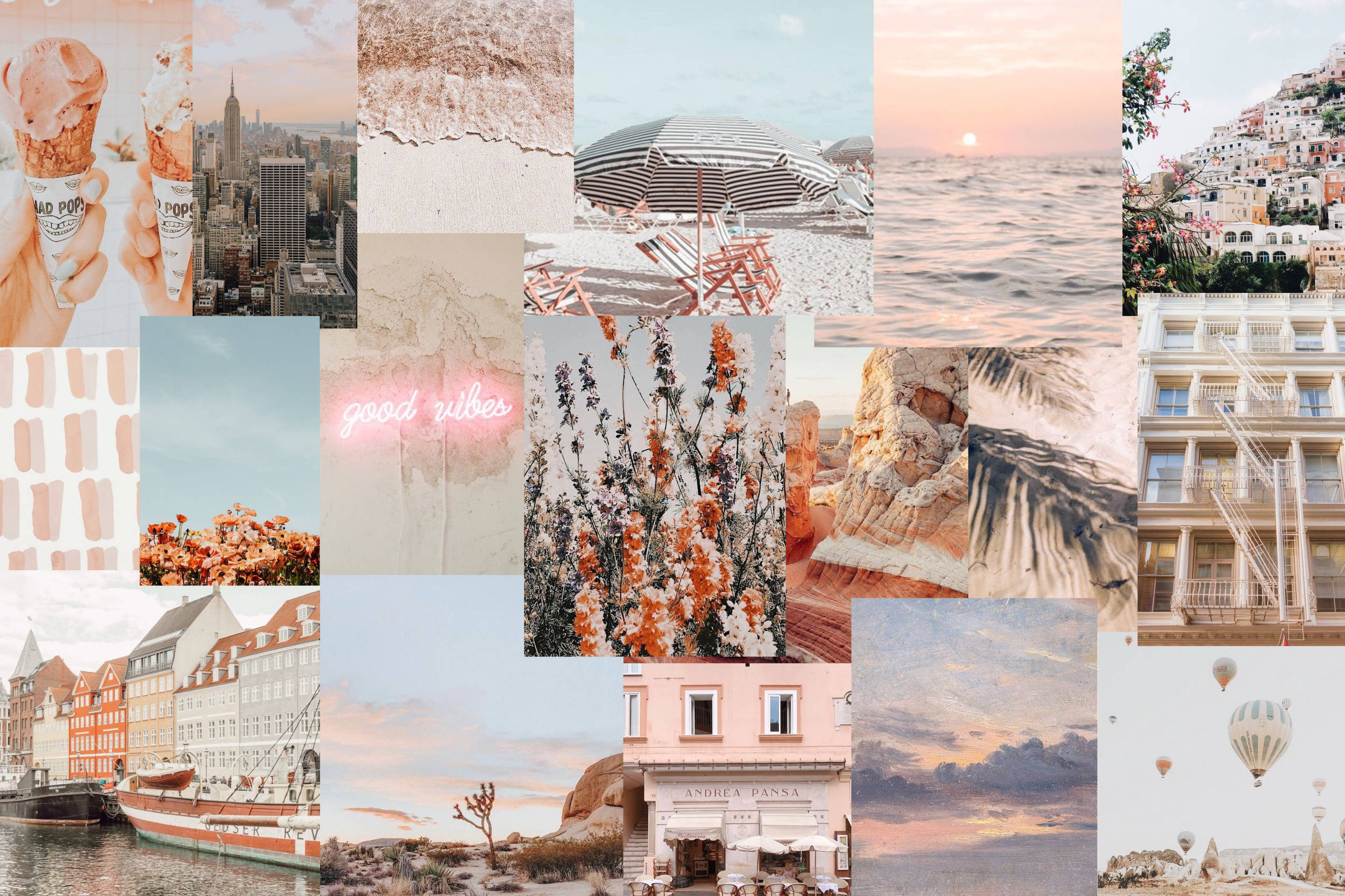 Vakker reise-laptop-skjerm med pastellcollage Bakgrunner