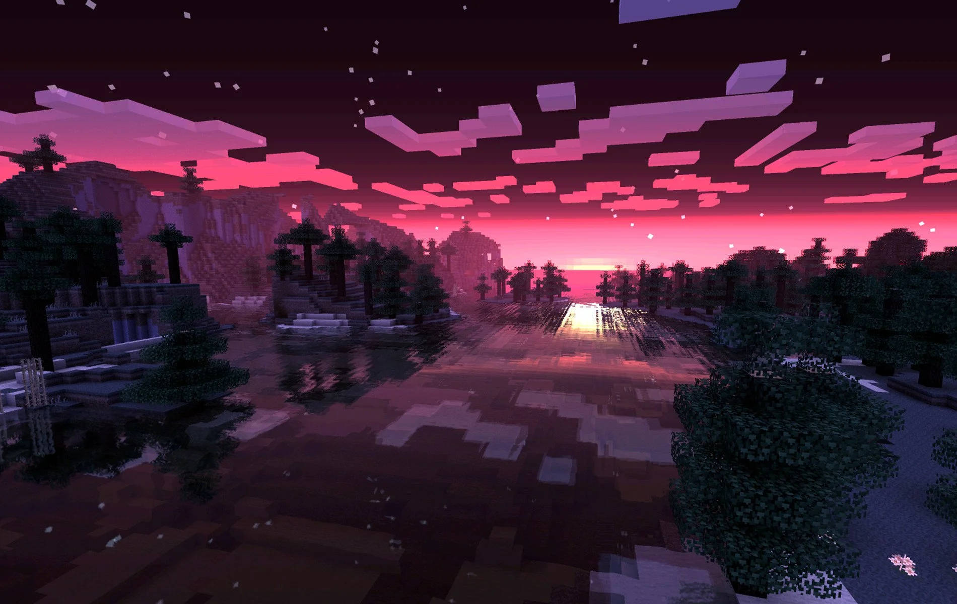 Vakker rosa himmel i Minecraft Bakgrunner