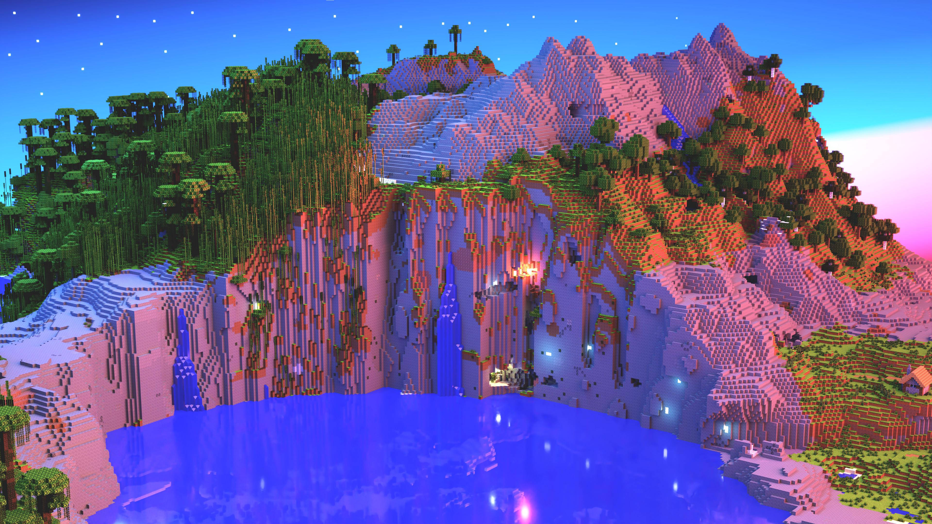 Vakker rosa Minecraft-fjell Bakgrunner
