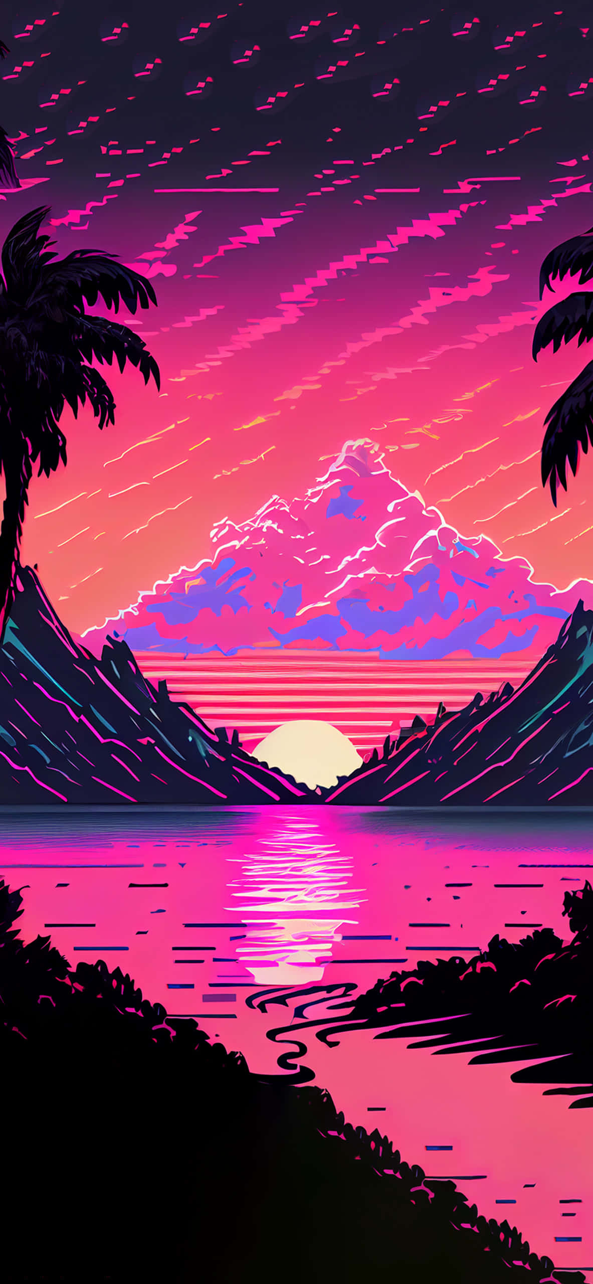 Vakker solnedgang Vaporwave vektorillustrasjon bakgrunn Bakgrunner