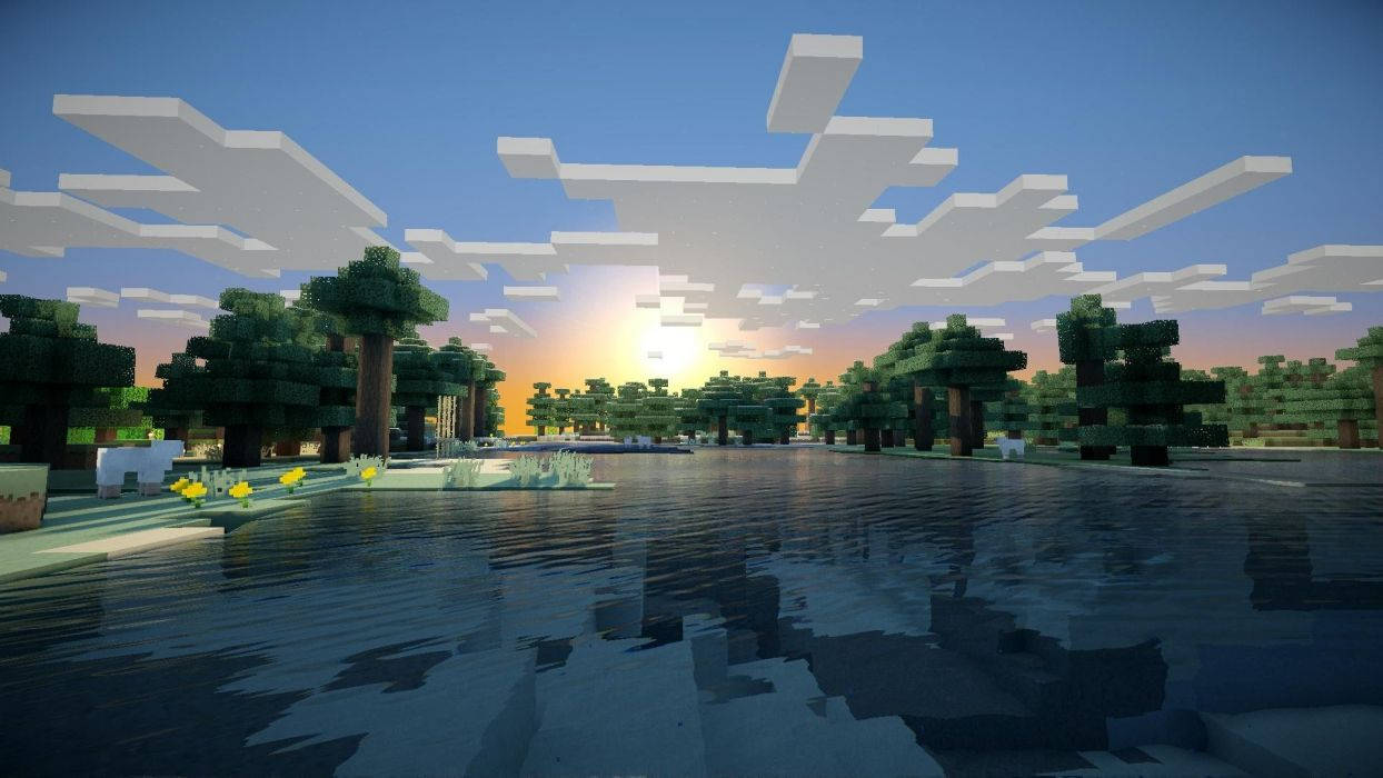 Minecraft skyet soloppgang naturutsikt bakgrunn