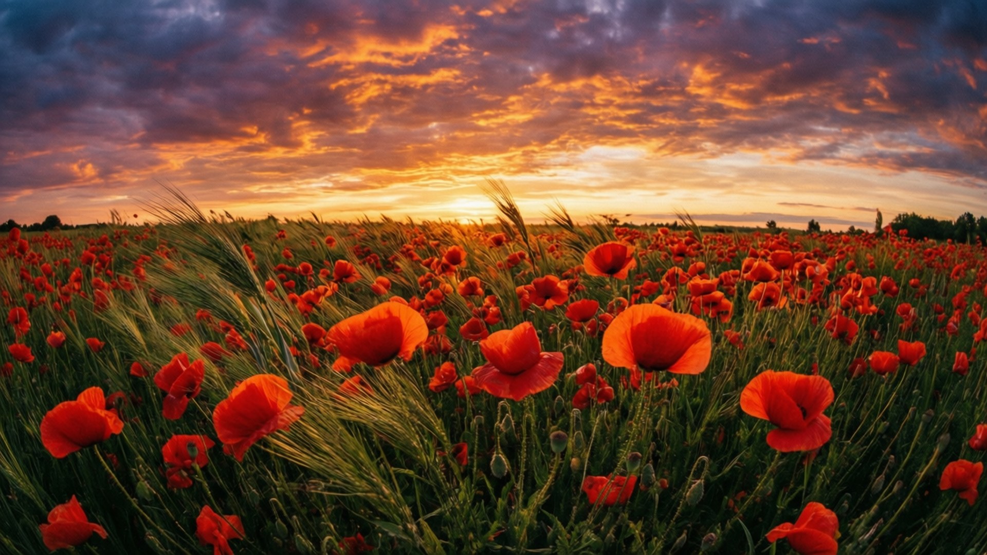 Valmuer ved solnedgang Bakgrunner