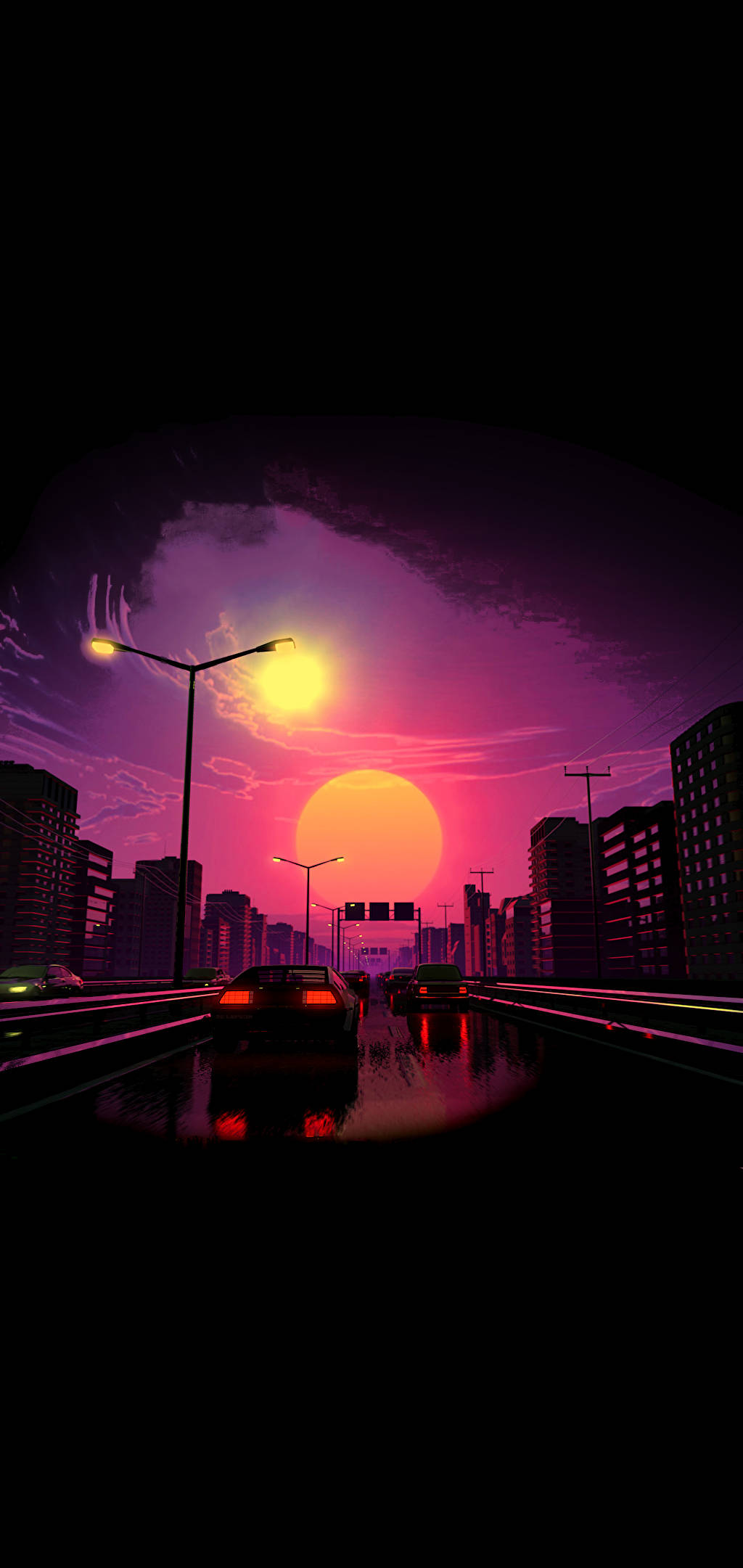 Vaporwave Kunstverk Rosa Solnedgang Estetisk Nettbrett Bakgrunner