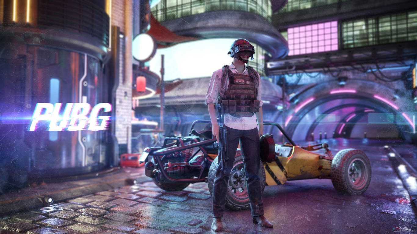 Victor i neonbyen PUBG 1366x768 Bakgrunner
