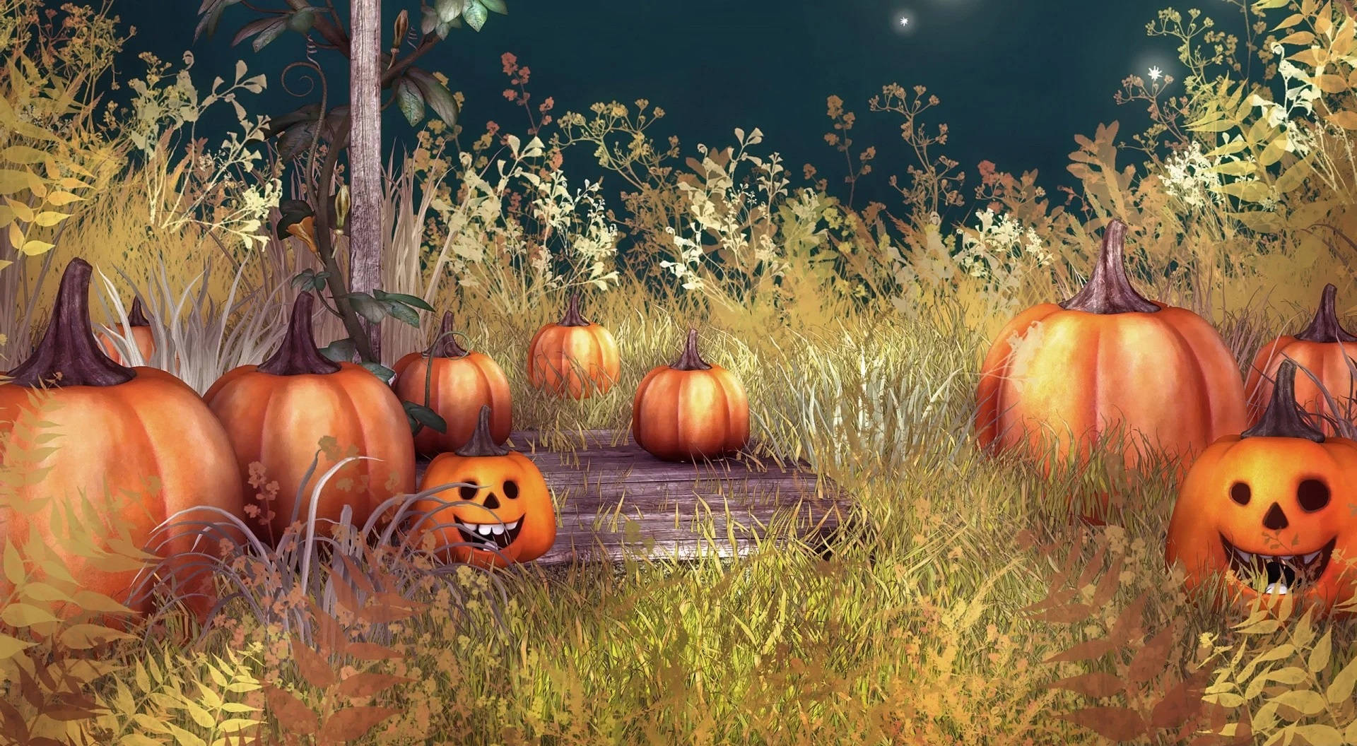 Vintage Halloween-gresskar i gresslette Bakgrunner