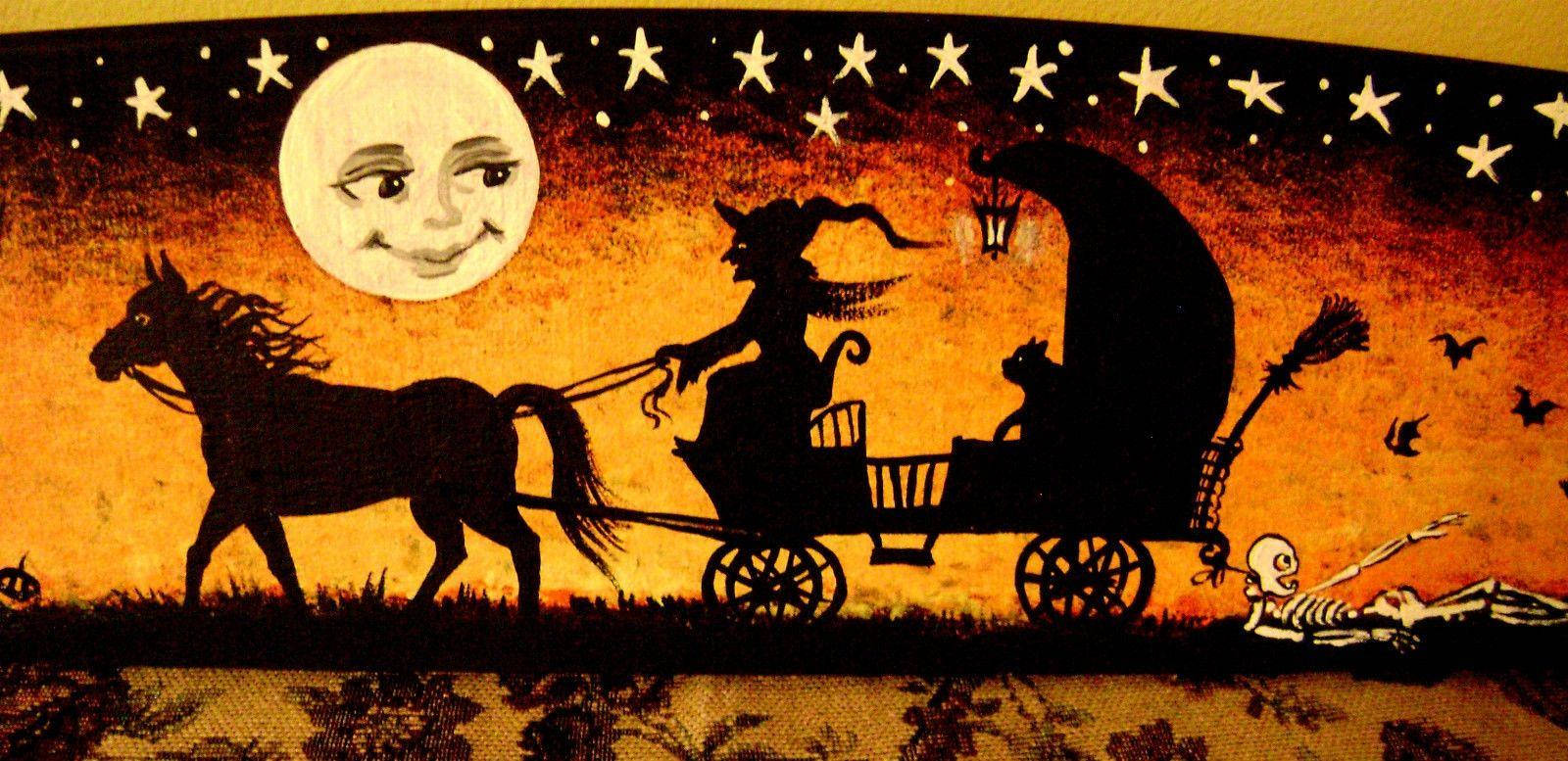 Vintage Halloween Heks i Vogn Bakgrunner