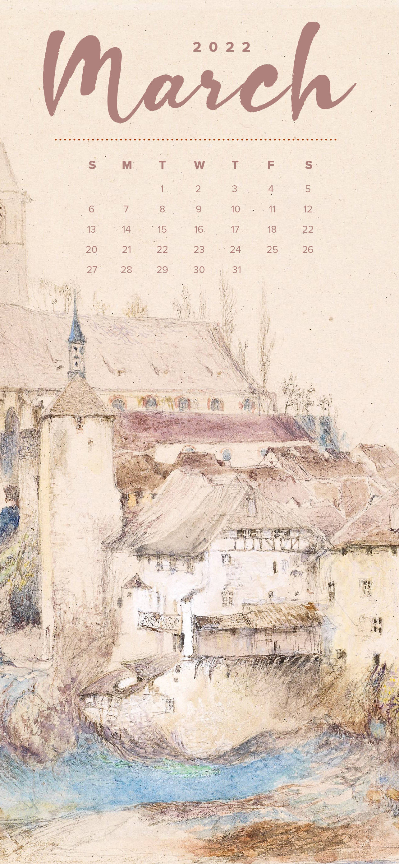 Vintage Mars 2022 Kalender Bakgrunner