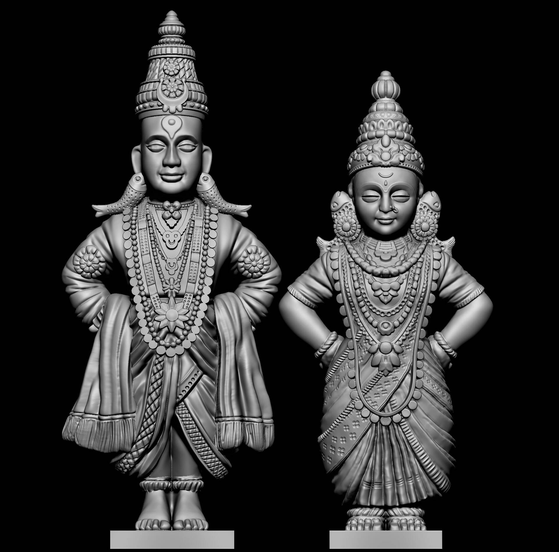 Vitthal Rukmini 3D-statuer Bakgrunner