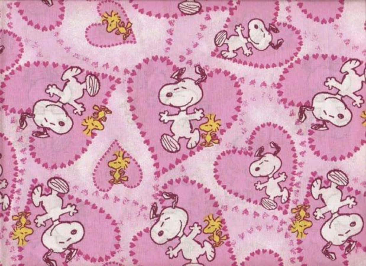 Woodstock og Snoopy Valentines rosa hjerter Bakgrunner