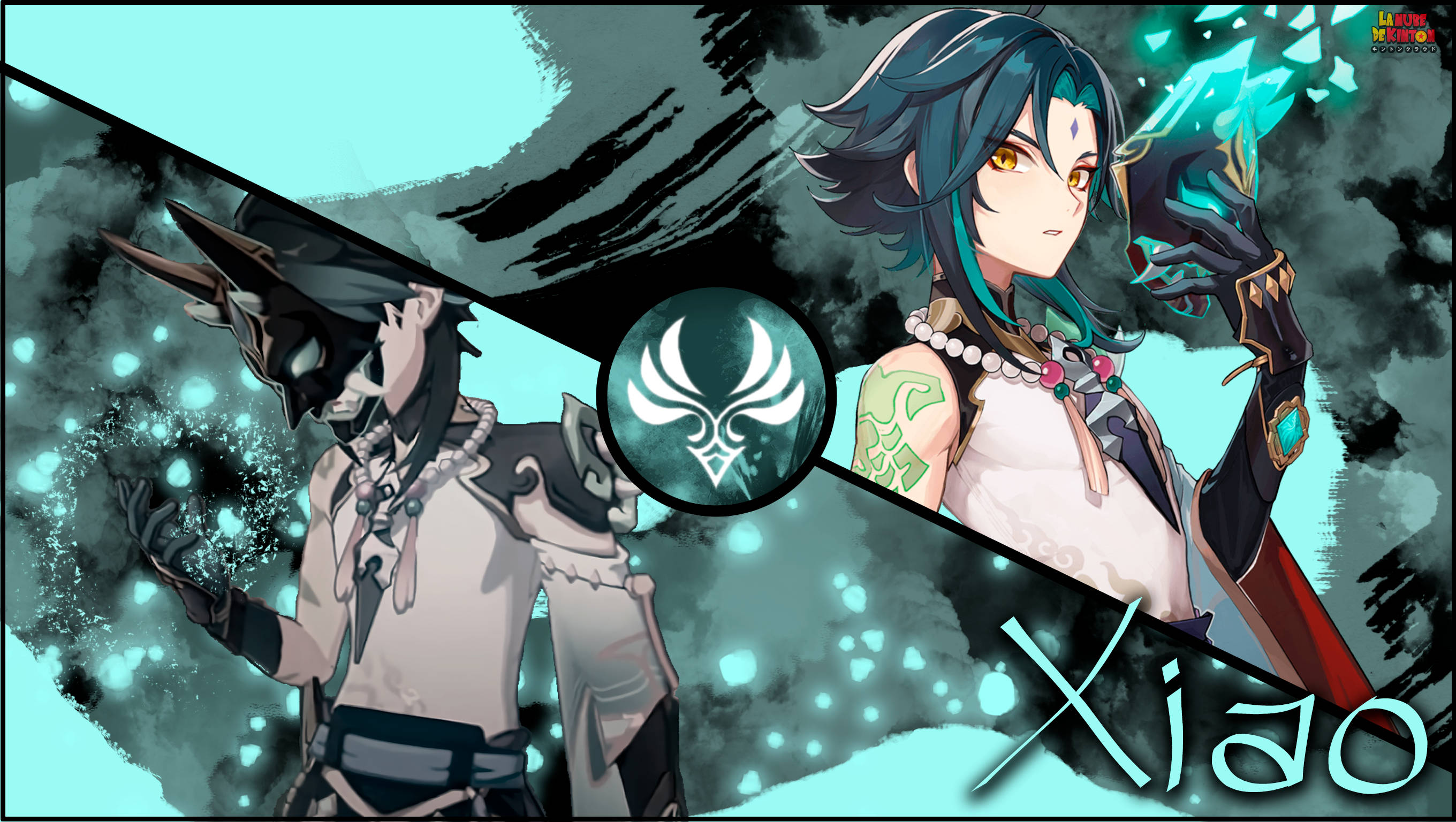 Xiao fra Genshin Impact Collage Bakgrunner