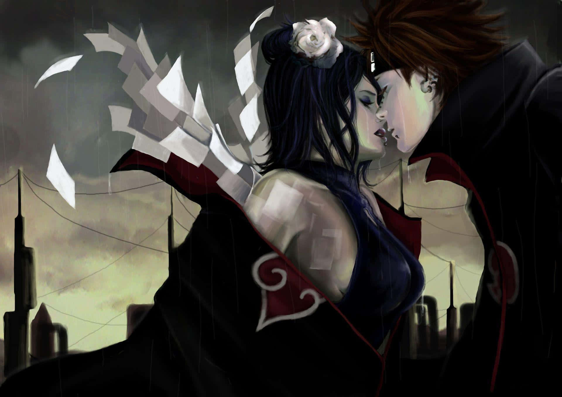 Yahiko kysser en kvinne Bakgrunner