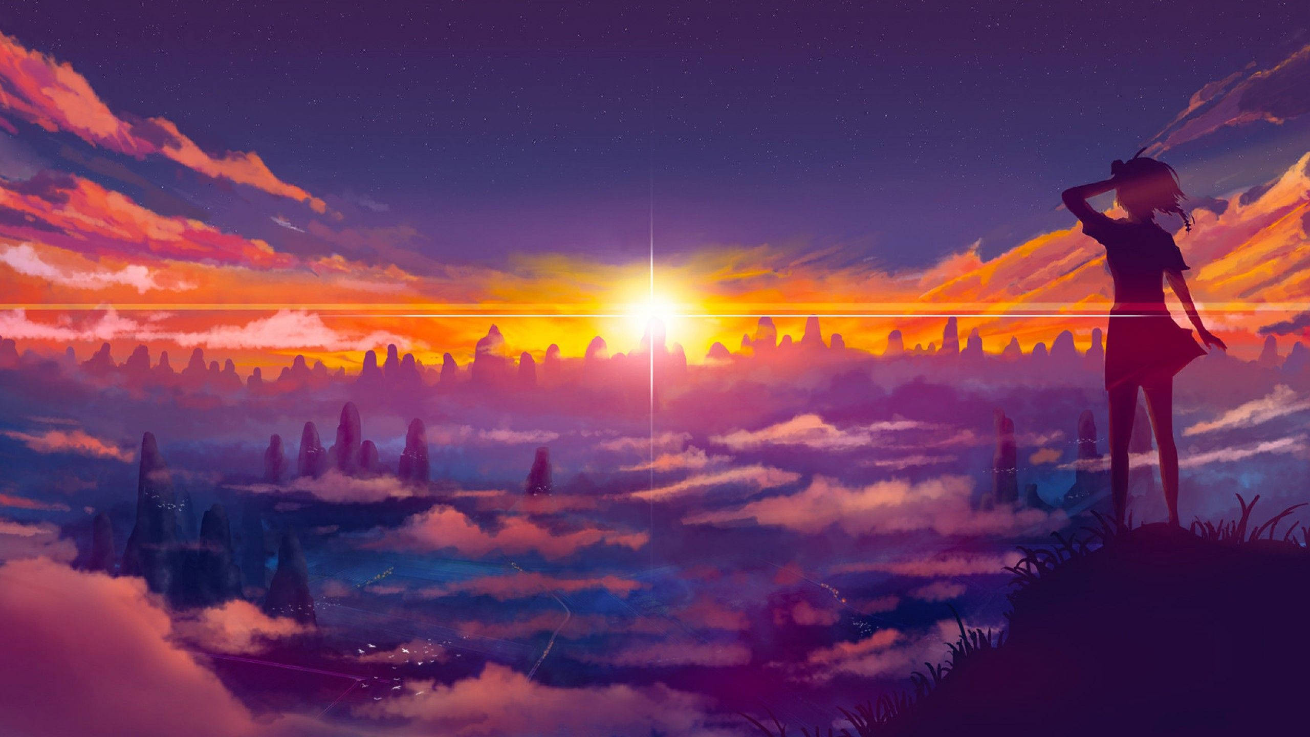 YouTube Cover Anime Jente Skyet Solnedgang Bakgrunner