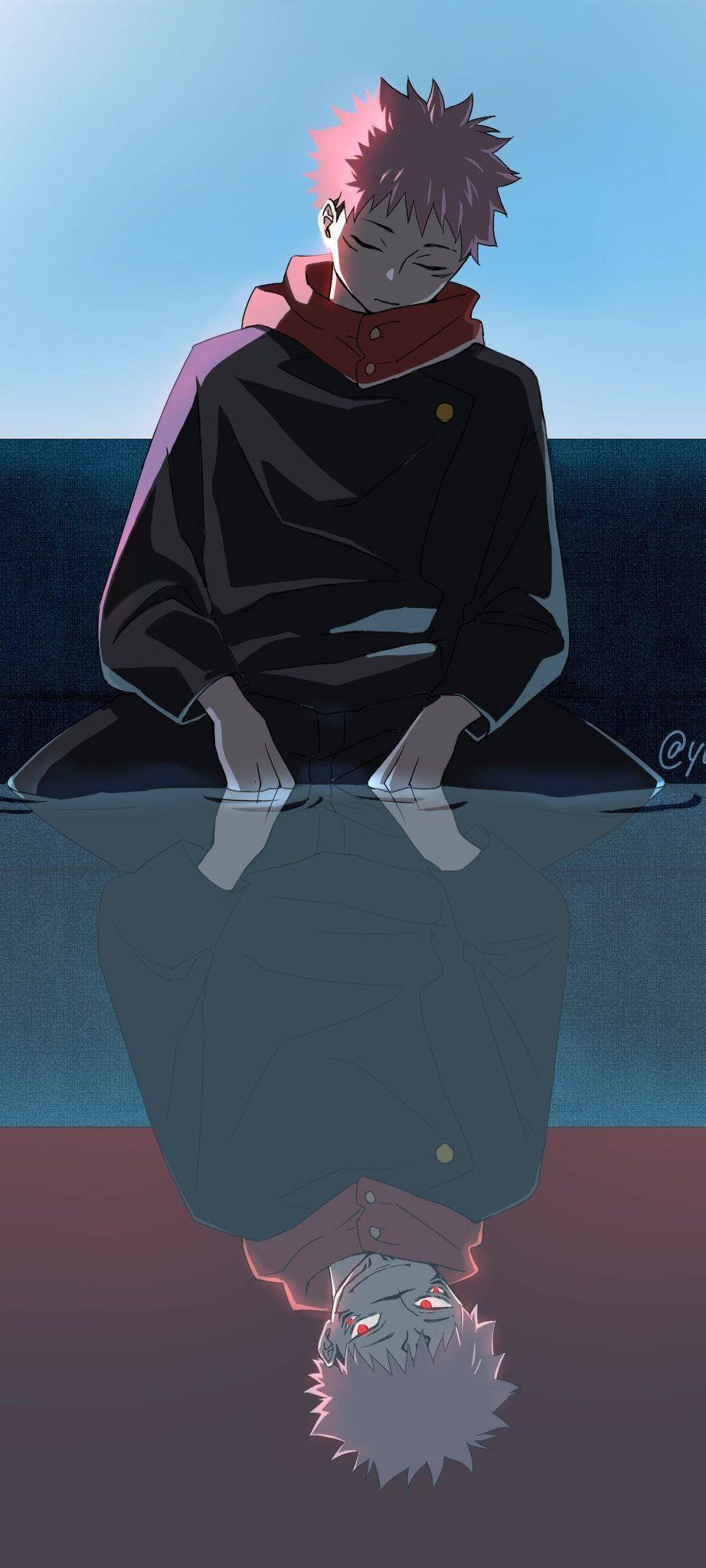 Yuji Itadori Refleksjon Jujutsu Kaisen iPhone Bakgrunner
