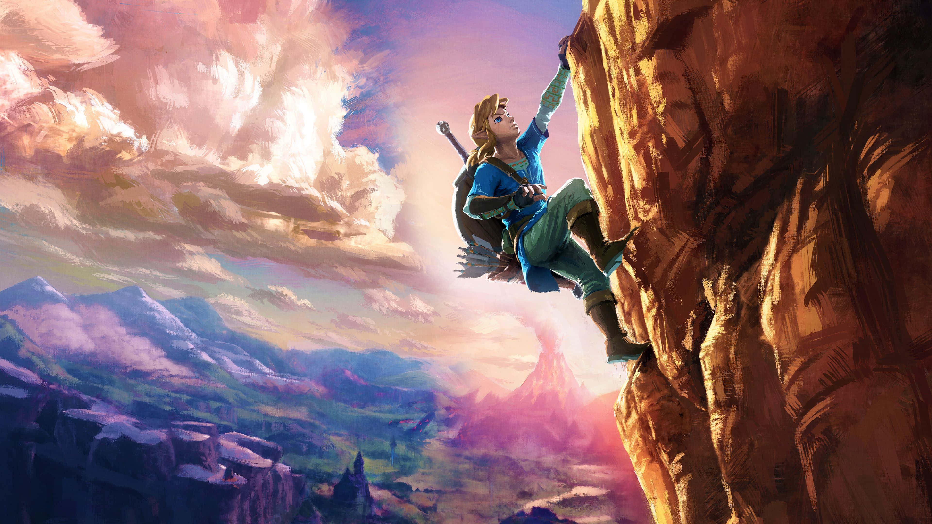 Zelda Botw Link klatrer opp et fjell Bakgrunner