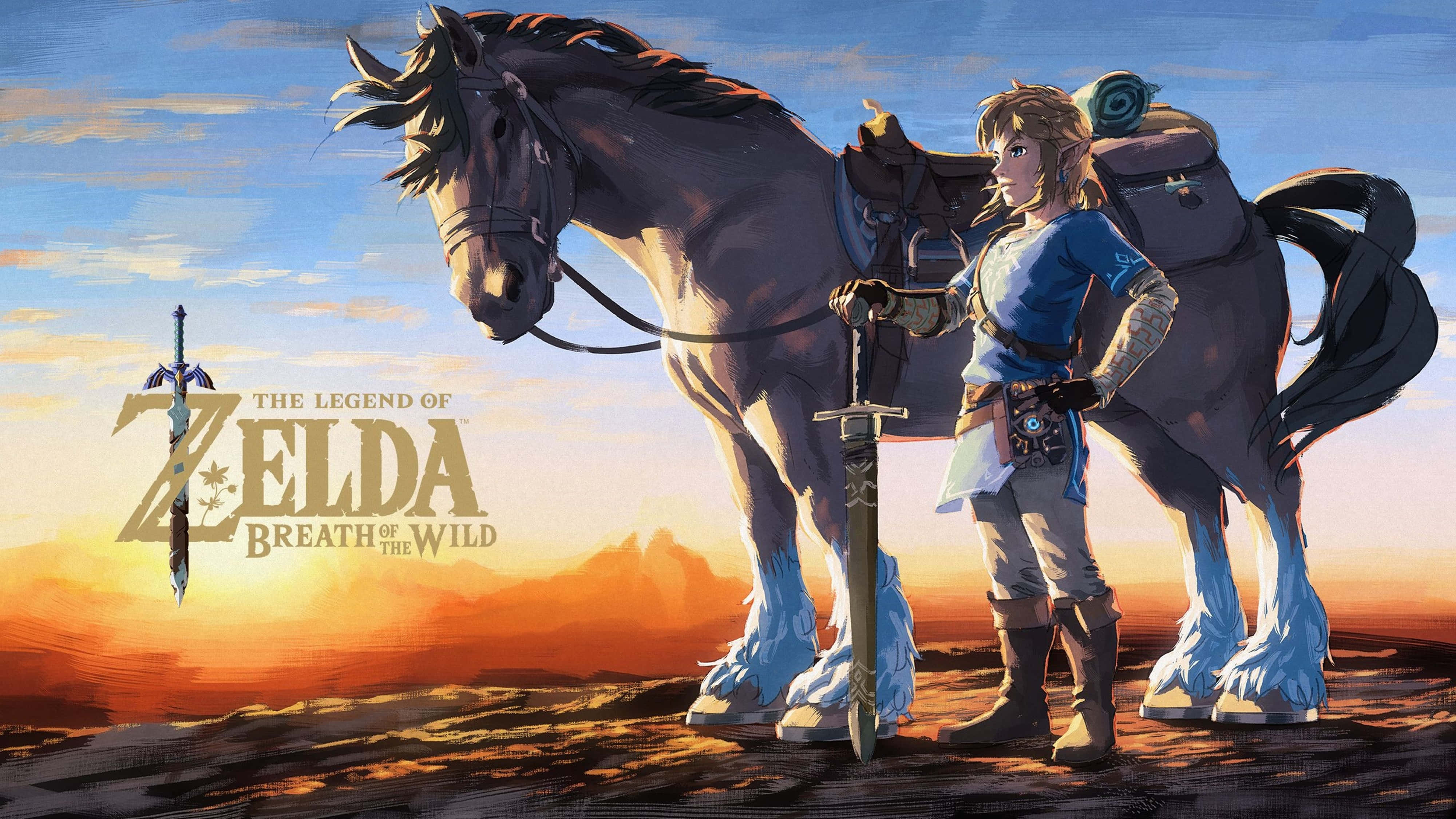 Zelda Breath of the Wild 4K Link med en hest Bakgrunner