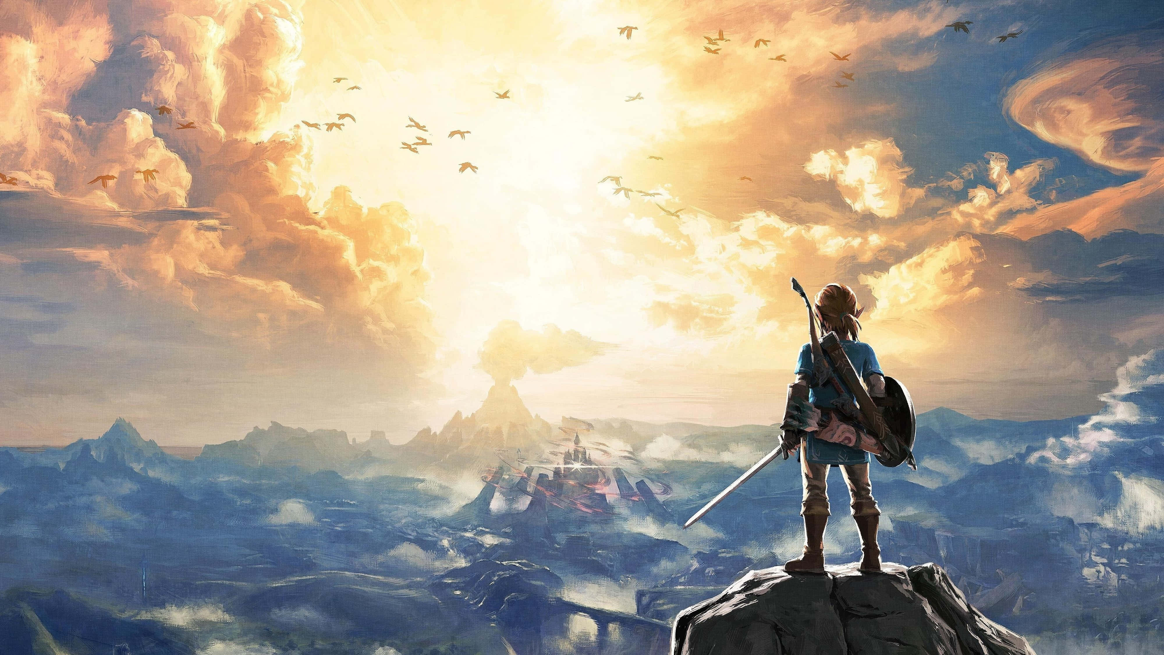 Zelda Breath Of The Wild 4K Link ser mot himmelen Bakgrunner