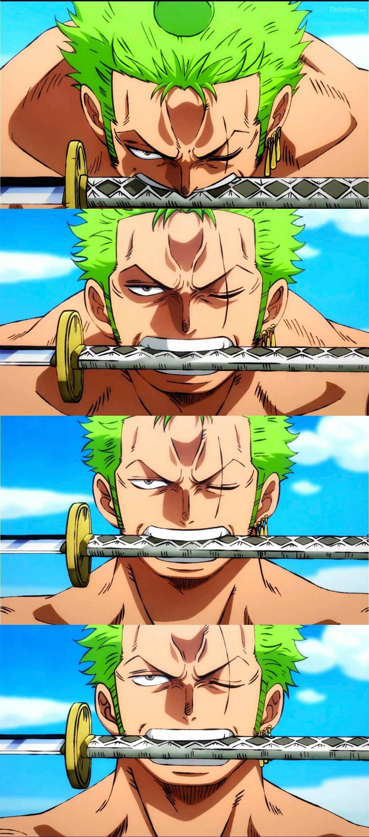 Zoro PFP Med Sverd Anime Collage Bakgrunner